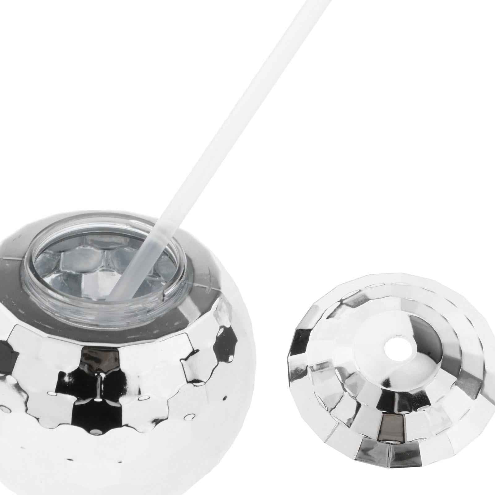 2 Pieces 20 Ounce Disco Ball Cup Cocktail Cup Tea Bottle for Bar Wine Glass Silver