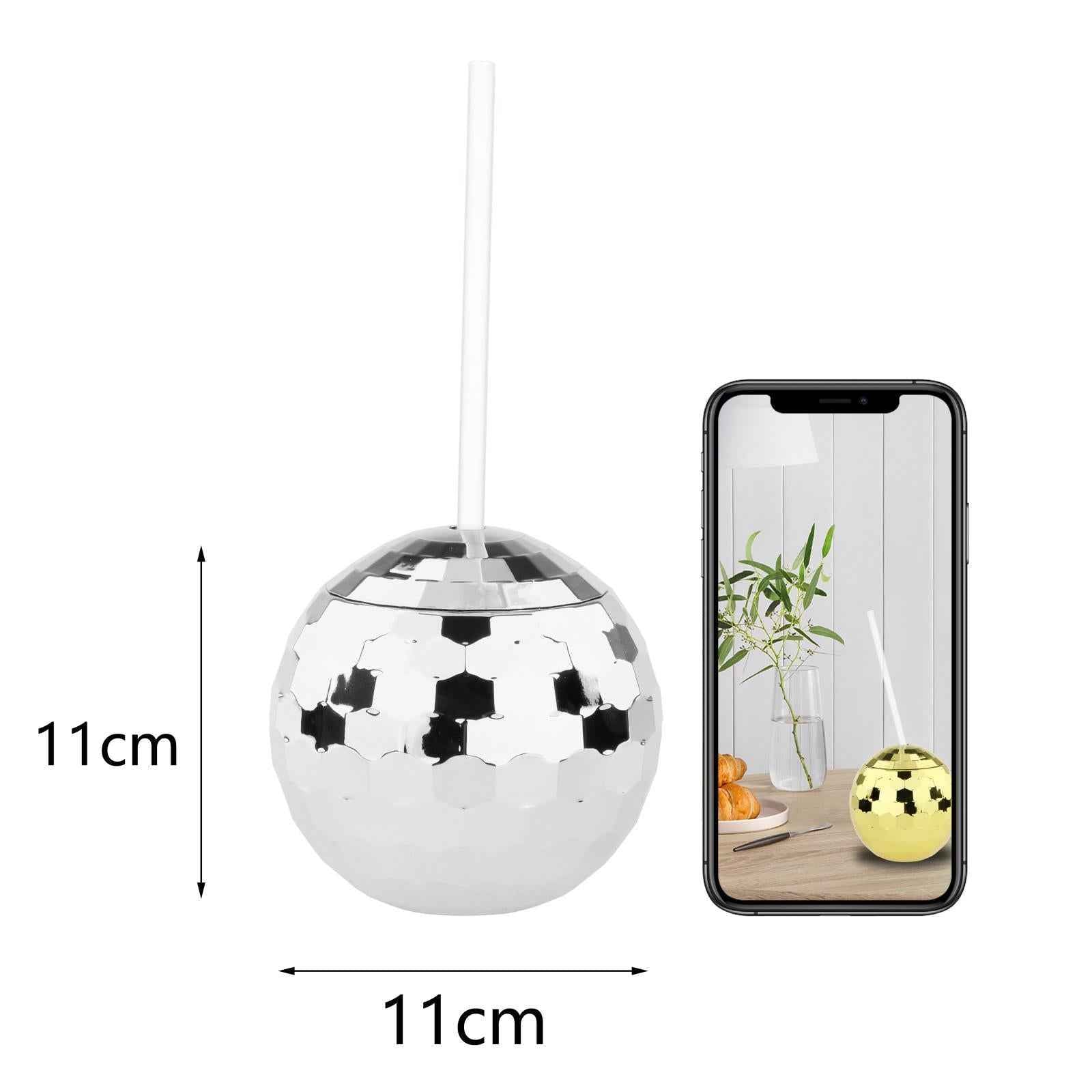 2 Pieces 20 Ounce Disco Ball Cup Cocktail Cup Tea Bottle for Bar Wine Glass Silver