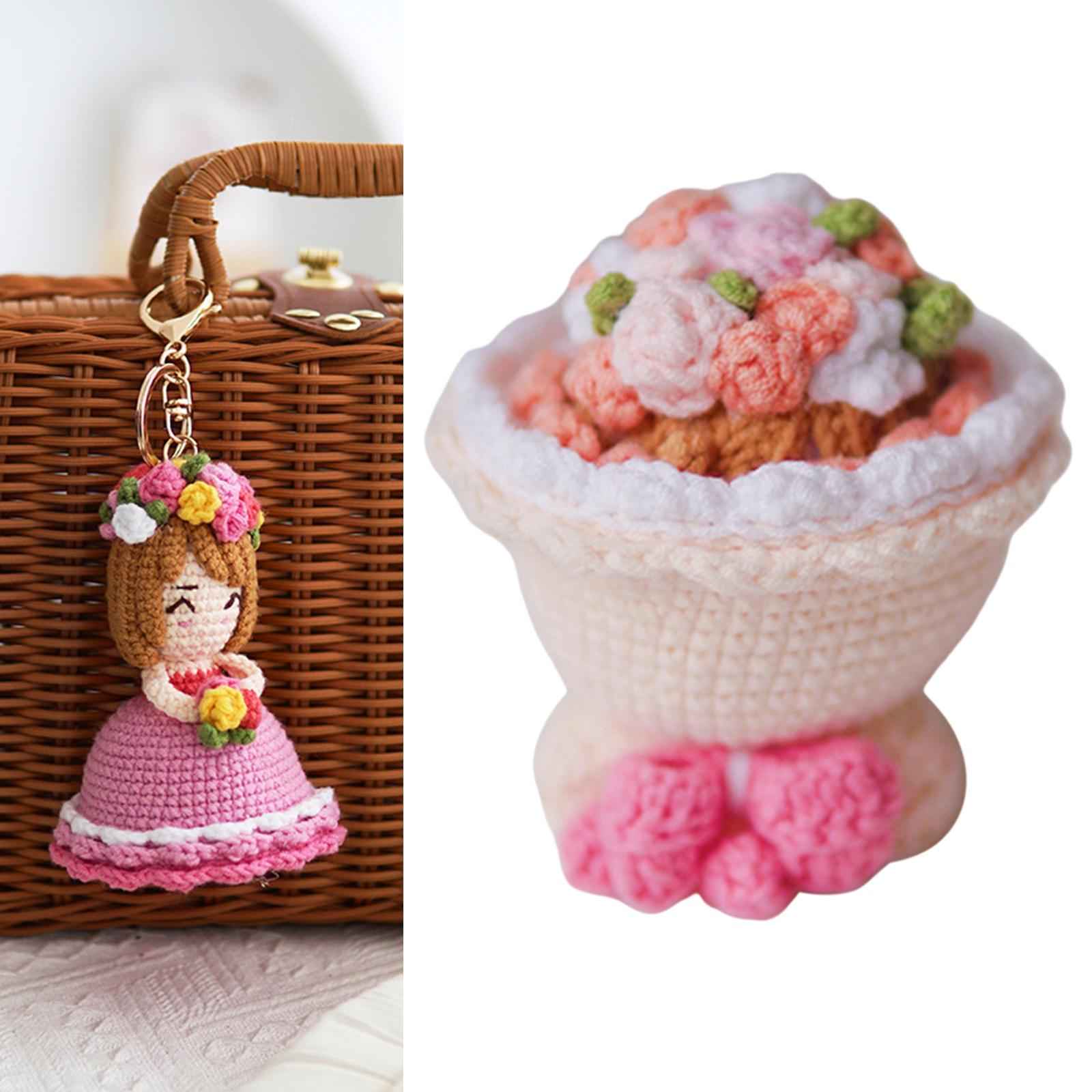 DIY Crochet Stuffed Bride Doll Room Decoration for Wife Girls Boys Women Pink White