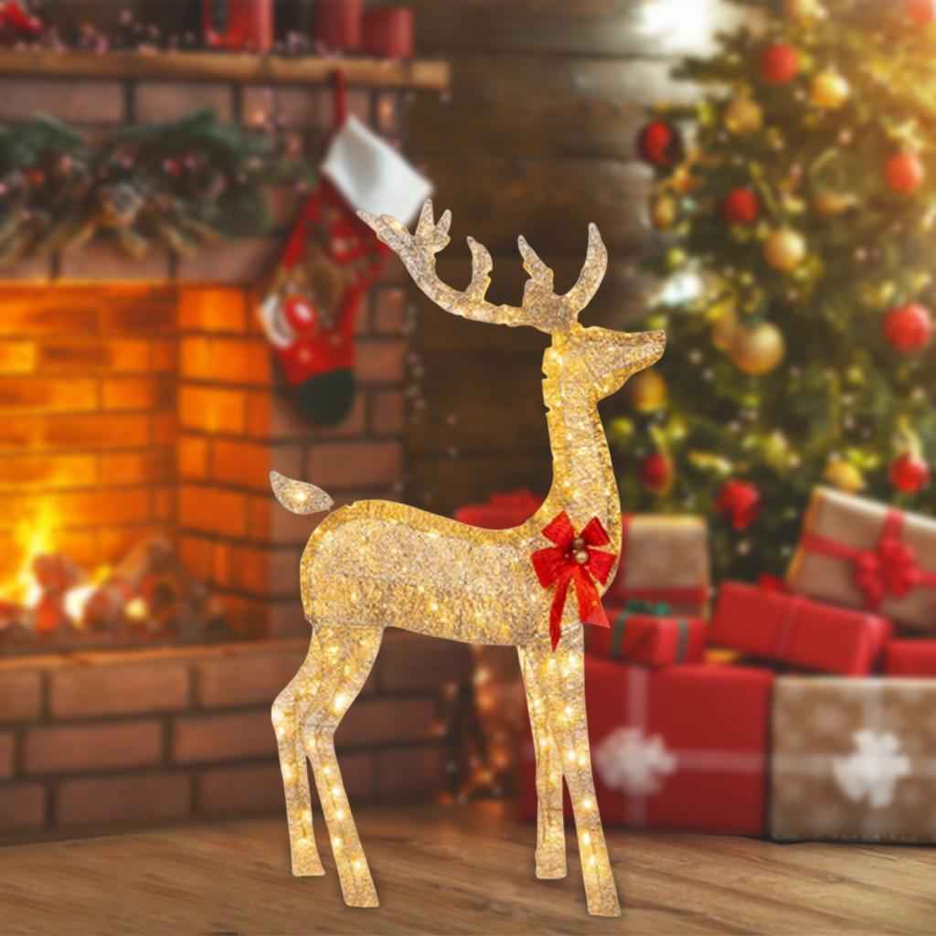 Christmas Deer Yard Ornament with Red Bows Glowing for Outside Garden Home Large