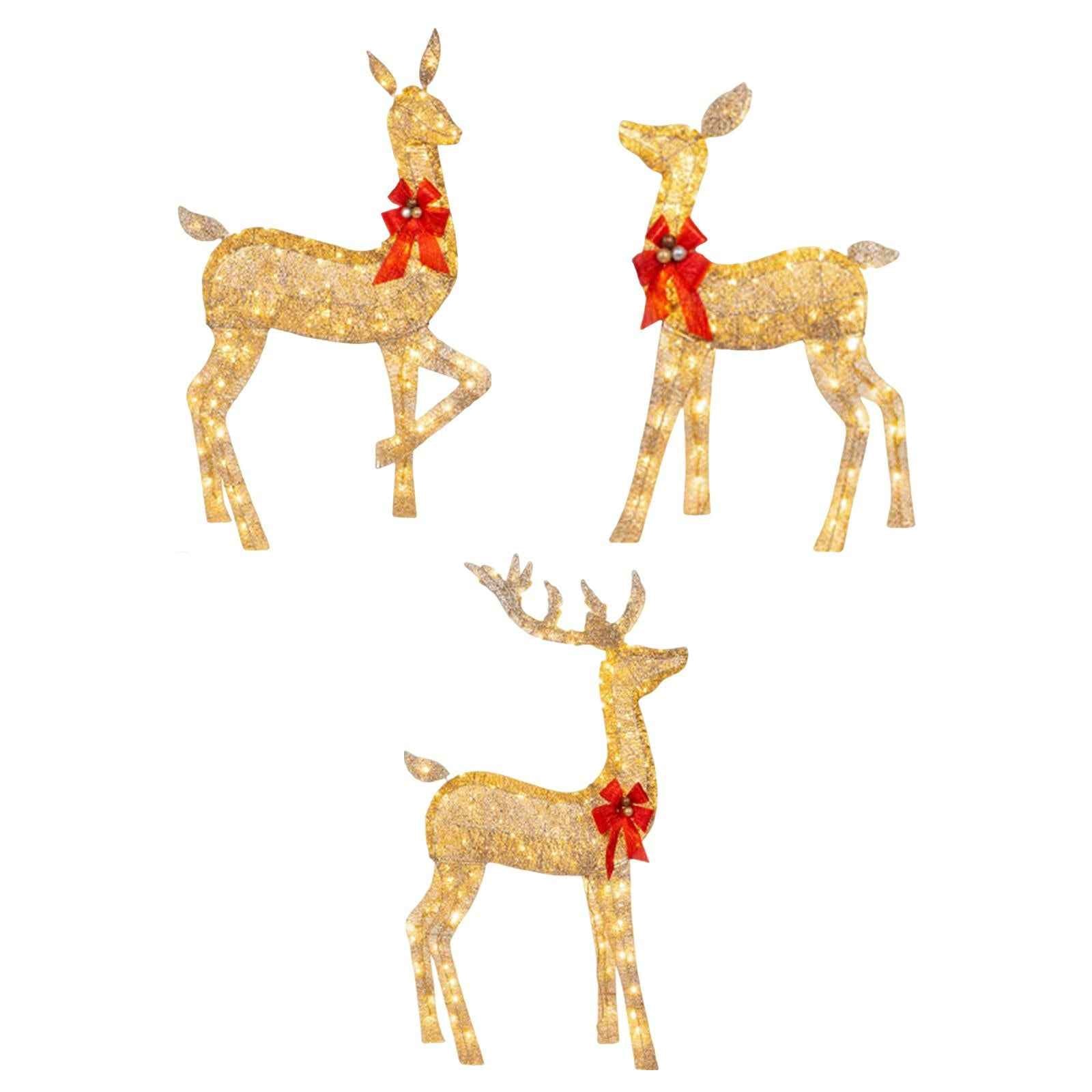 Christmas Deer Yard Ornament with Red Bows Glowing for Outside Garden Home Large