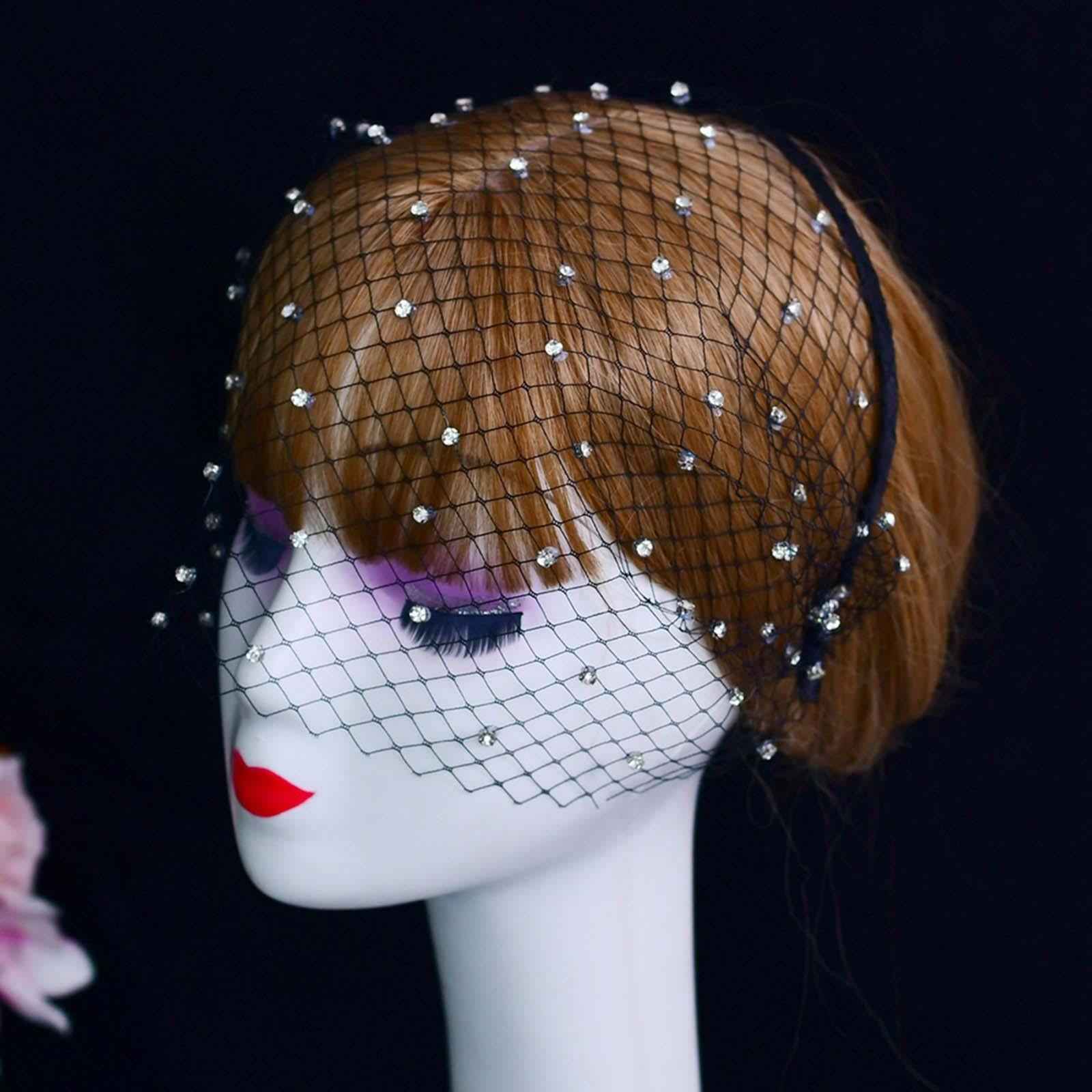 Fascinator Mesh Face Veil Party Headdress Tea Birdcage Veil Elegant for Girl Black