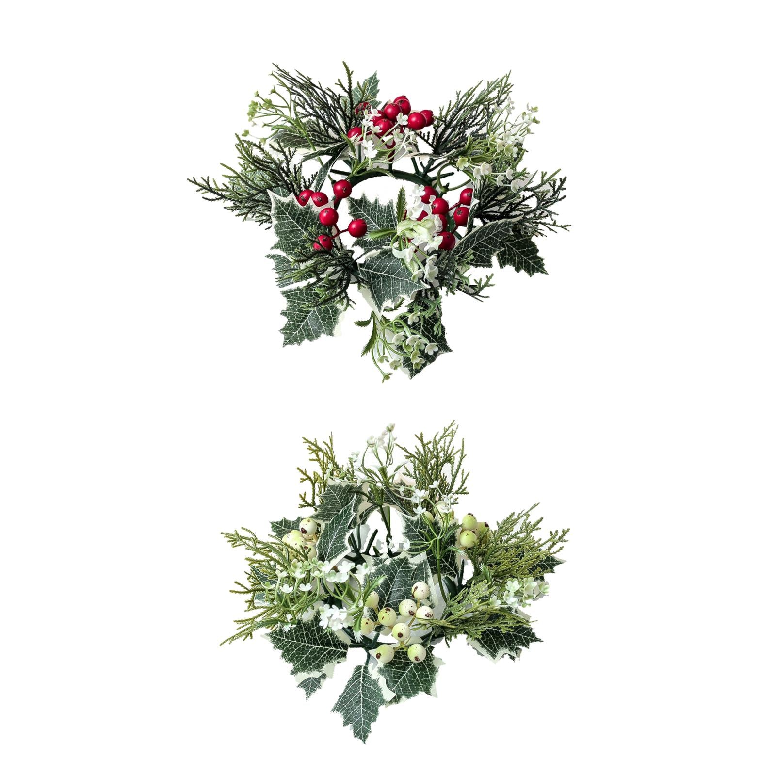 2x20cm Candle Rings Wreath Greenery Candleholders Wreaths for Tabletop, Party red