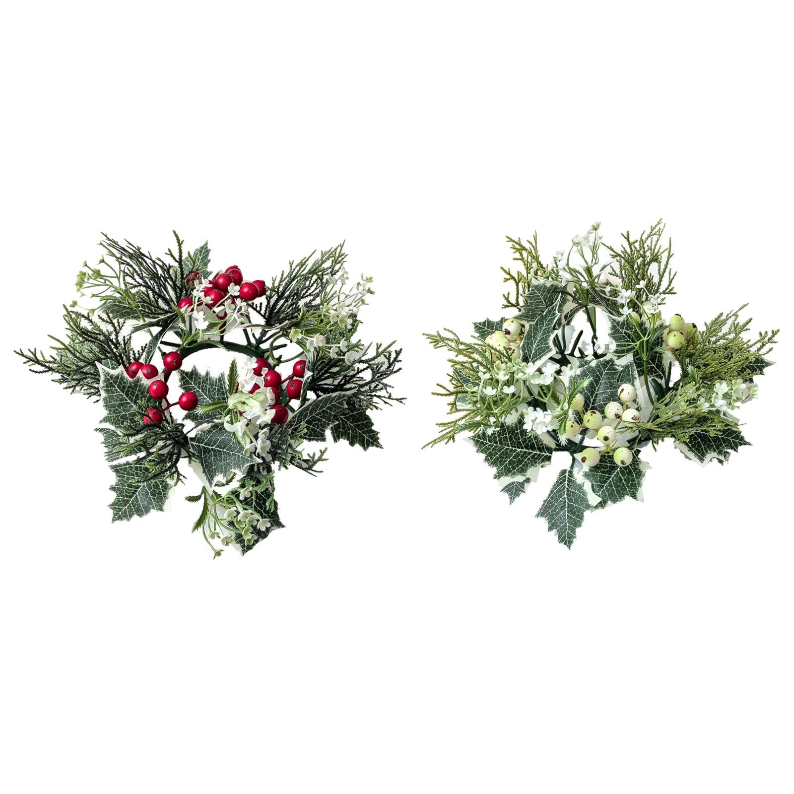 2x20cm Candle Rings Wreath Greenery Candleholders Wreaths for Tabletop, Party red