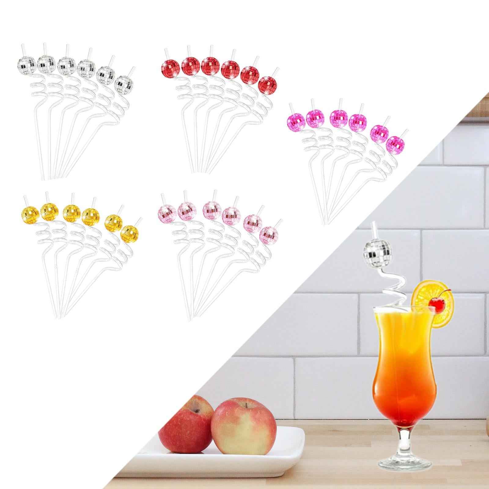 6 Pieces Mirror Disco Ball Straw Glitter Stir Sticks for Party Wedding Dance A