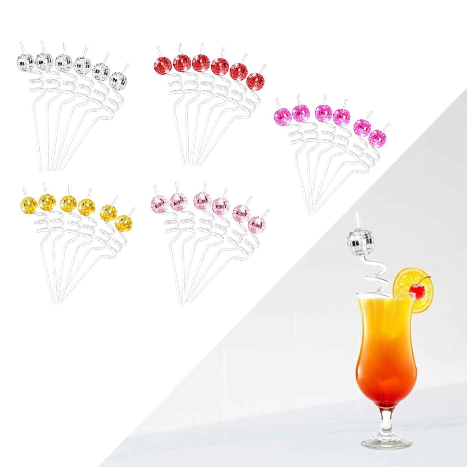 6 Pieces Mirror Disco Ball Straw Glitter Stir Sticks for Party Wedding Dance A