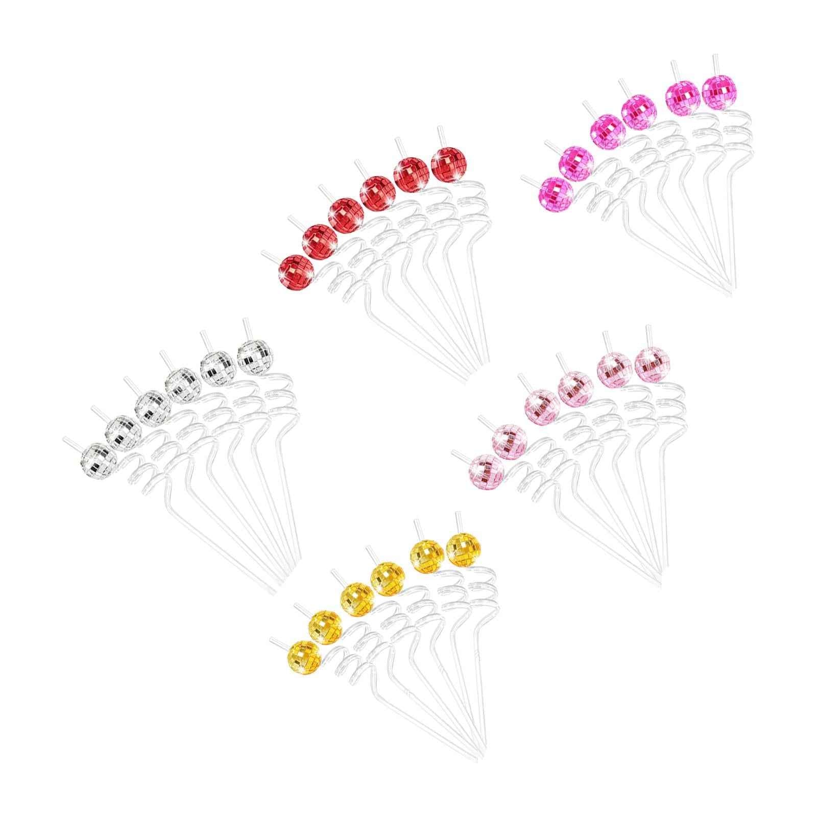 6 Pieces Mirror Disco Ball Straw Glitter Stir Sticks for Party Wedding Dance A
