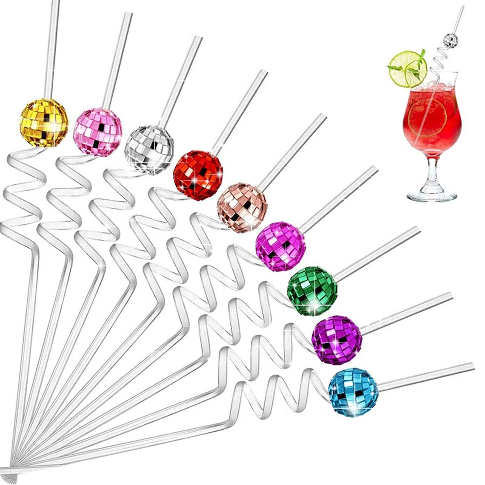 6 Pieces Mirror Disco Ball Straw Glitter Stir Sticks for Party Wedding Dance A