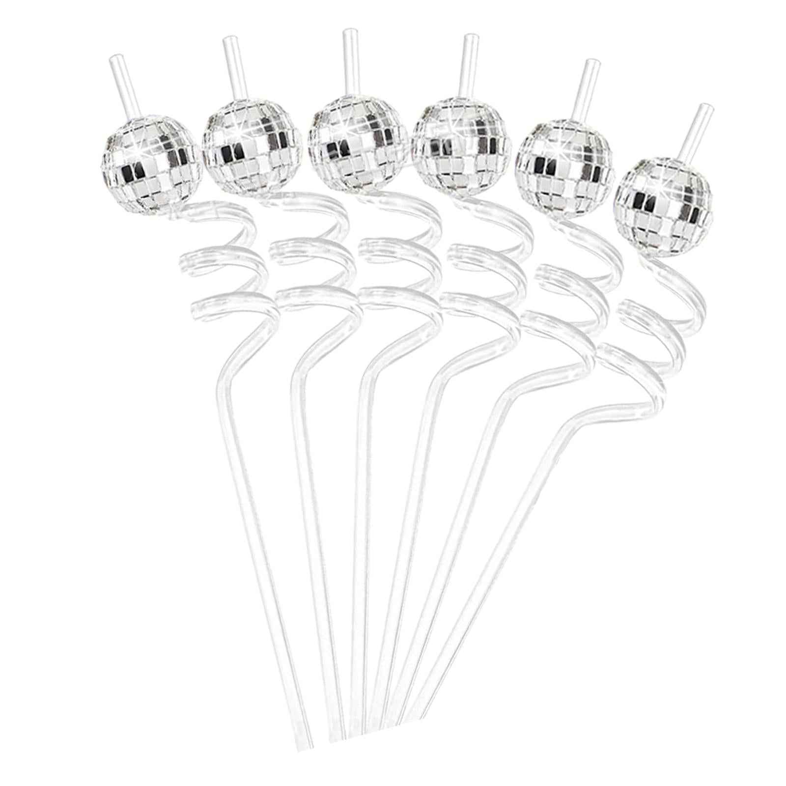 6 Pieces Mirror Disco Ball Straw Glitter Stir Sticks for Party Wedding Dance A