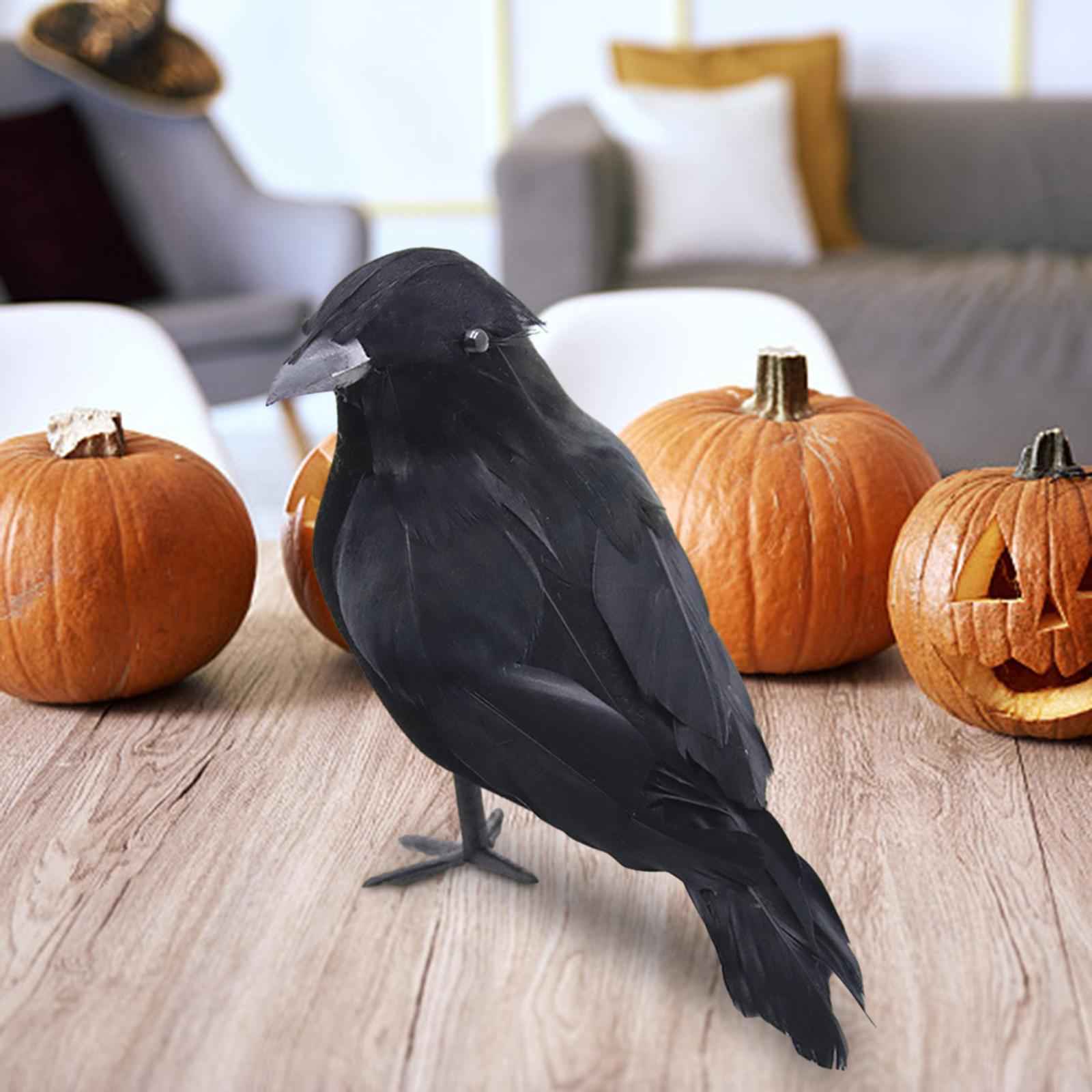 Halloween Crows Realistic Black Feathered Crows for Fancy Costumes Yard Lawn Style B