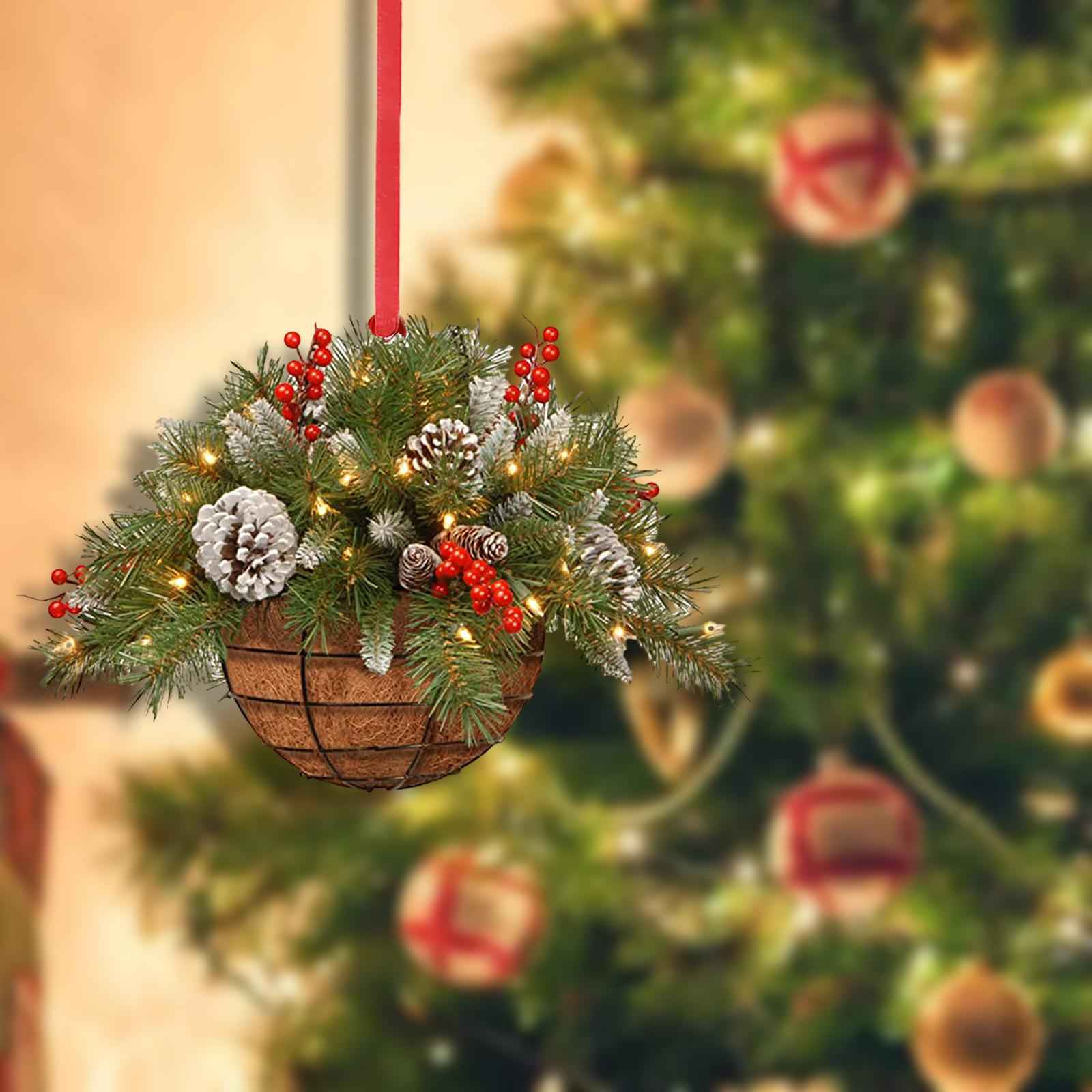 Flower Basket Wreath Decor Spring Summer Wreath for Christmas Tree Home Wall Style E