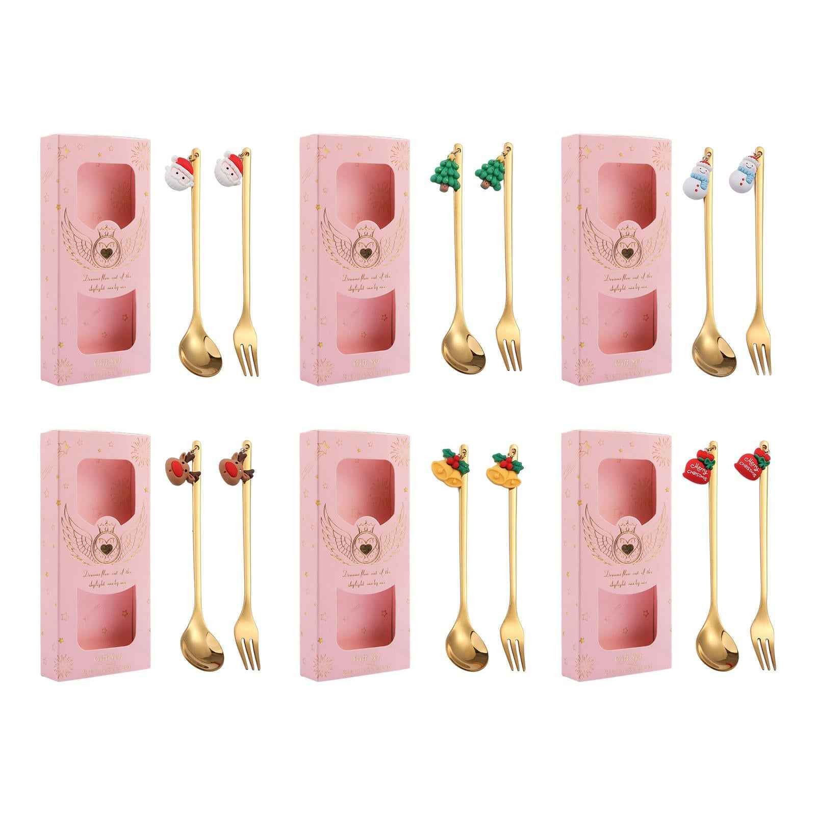 Christmas Spoon and Fork Set Xmas Christmas Tableware for Holiday Cake Santa Claus