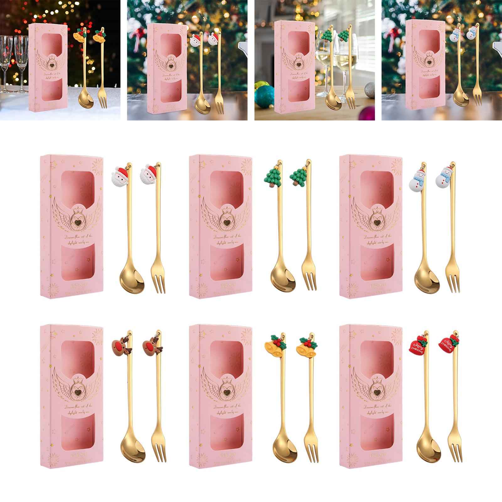 Christmas Spoon and Fork Set Xmas Christmas Tableware for Holiday Cake Santa Claus