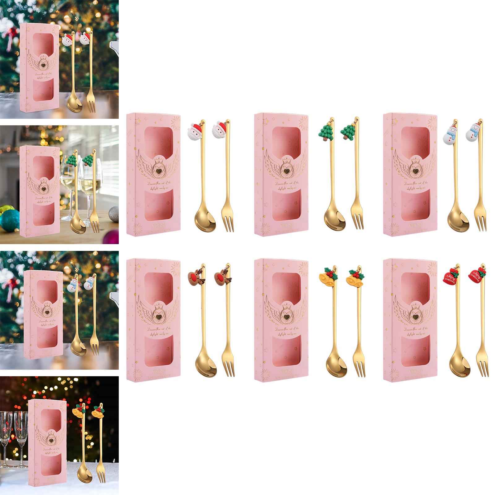 Christmas Spoon and Fork Set Xmas Christmas Tableware for Holiday Cake Santa Claus