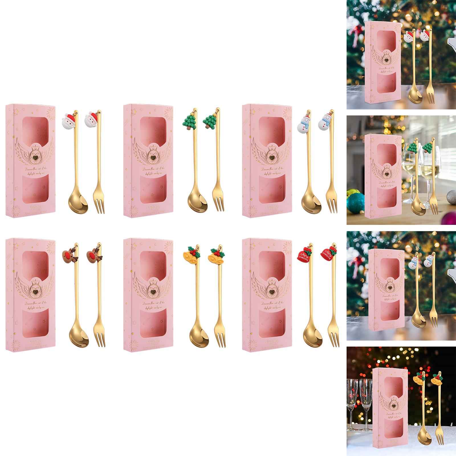 Christmas Spoon and Fork Set Xmas Christmas Tableware for Holiday Cake Santa Claus