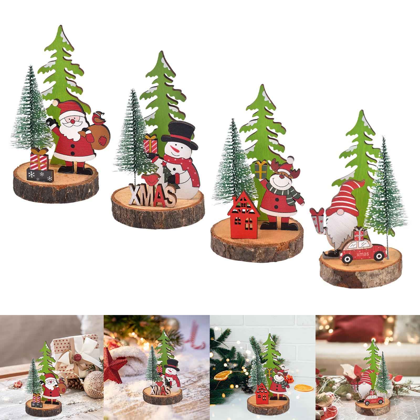 Wooden Christmas Table Decor Table Top Decoration for Holiday Fireplace Home Santa Claus