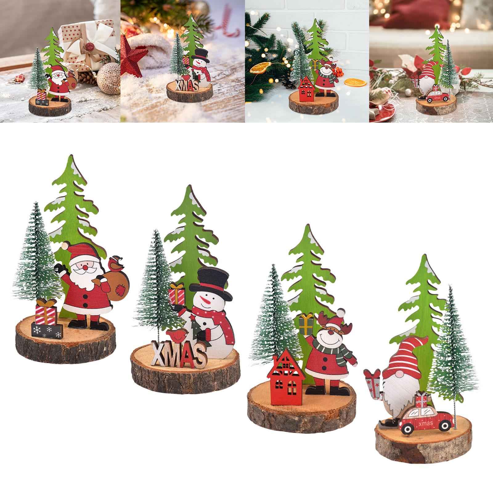 Wooden Christmas Table Decor Table Top Decoration for Holiday Fireplace Home Santa Claus