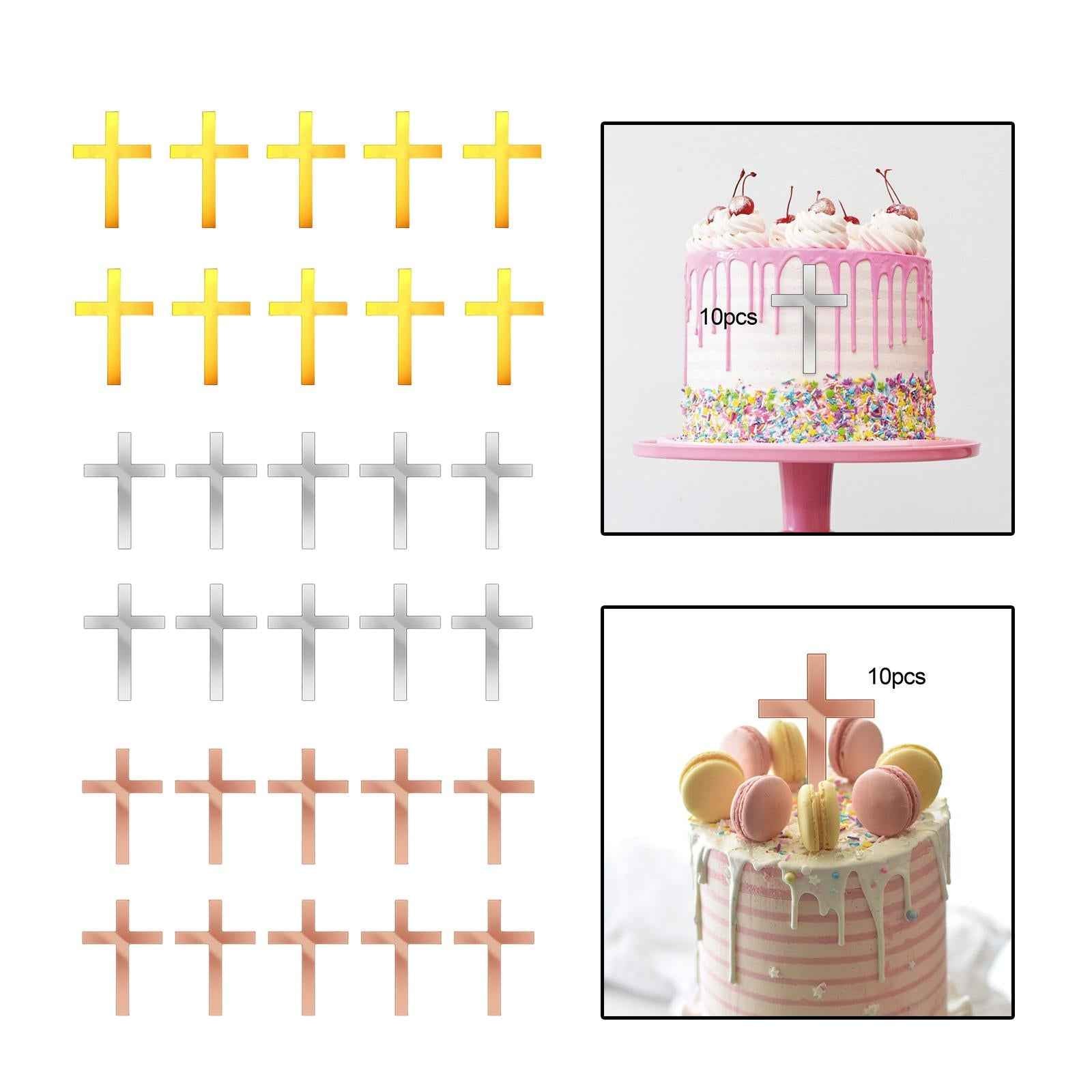 10 Pieces Acrylic Cross Cake Topper Durable for Wedding Holidays Anniversary Gold