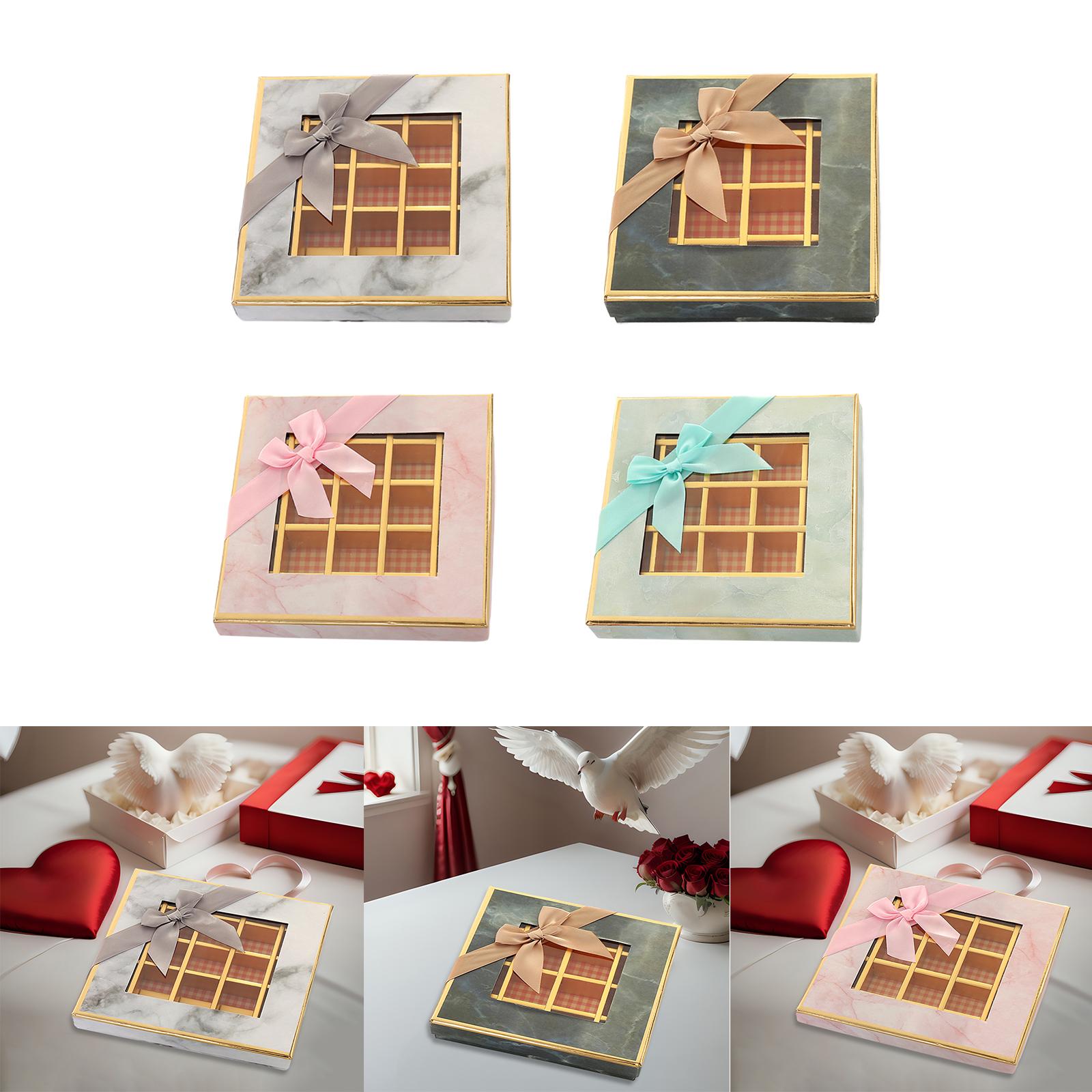 2xChocolate Display Box 9 Grids Trendy Candy Box for Wedding Holiday Birthday Gray