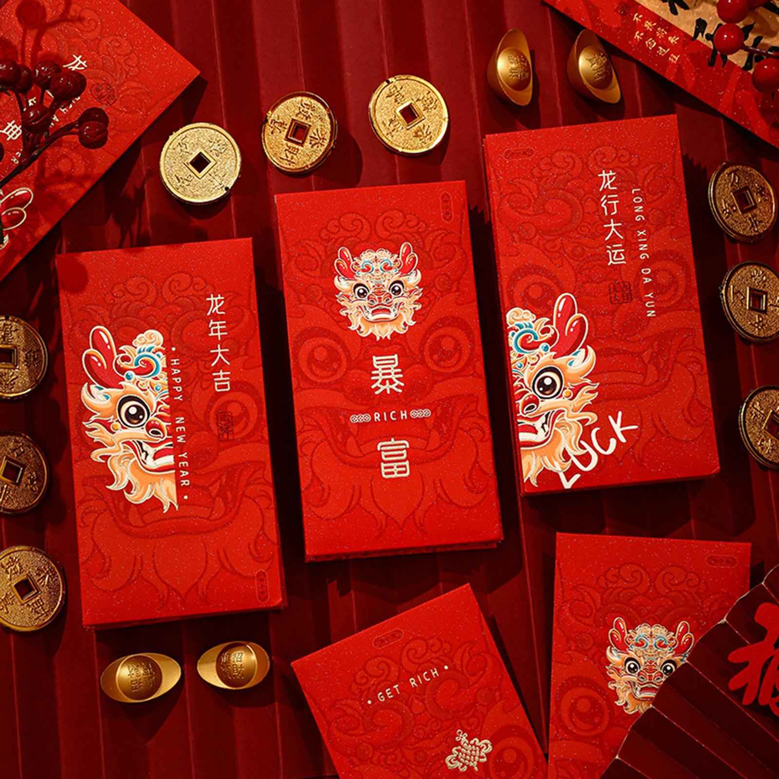 6Pcs Chinese New Year Red Envelopes Lucky Money for Birthday Spring Festival