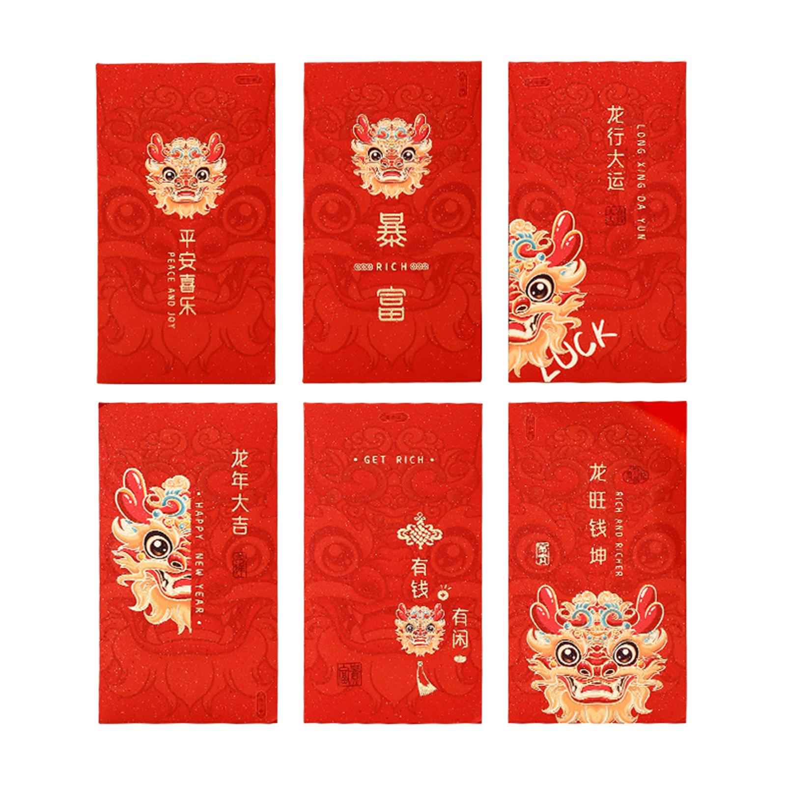 6Pcs Chinese New Year Red Envelopes Lucky Money for Birthday Spring Festival