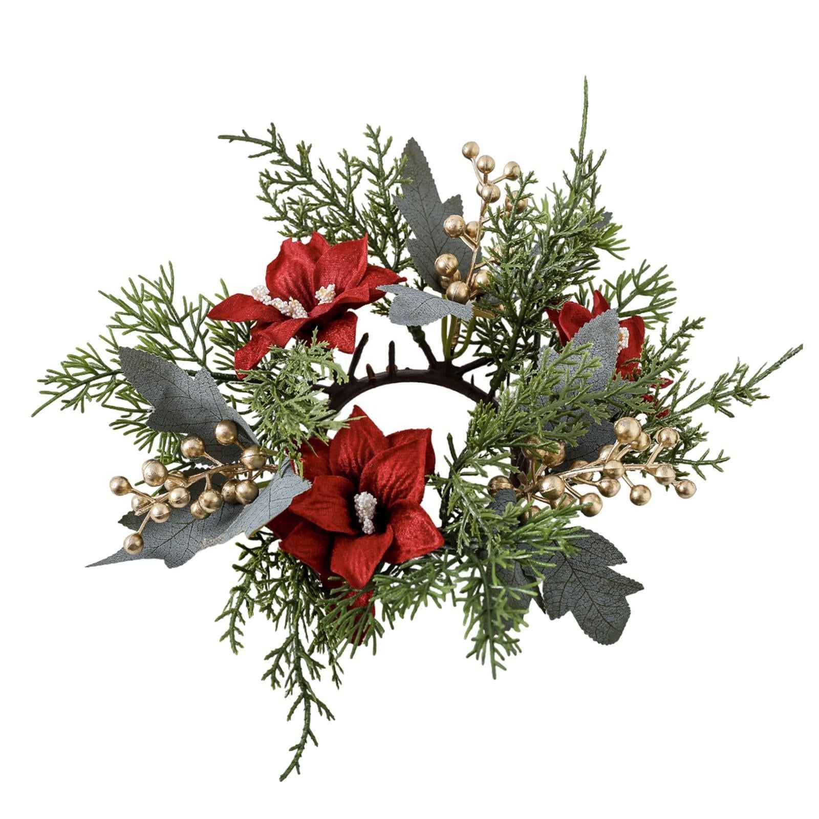 Christmas Candle Ring Wreath 25cm Garland for Table Centerpiece Holiday Xmas Green