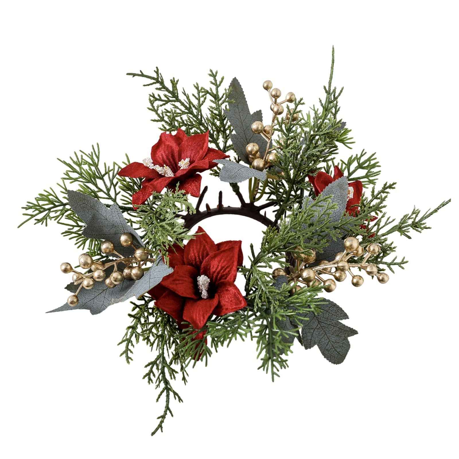 Christmas Candle Ring Wreath 25cm Garland for Table Centerpiece Holiday Xmas Green