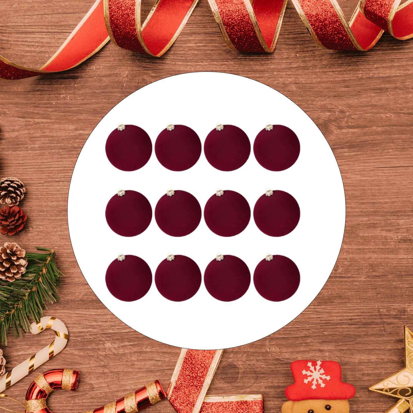 12 Pieces Flocked Christmas Ball Ornaments Christmas Decorationsshatterproof All Burgundy
