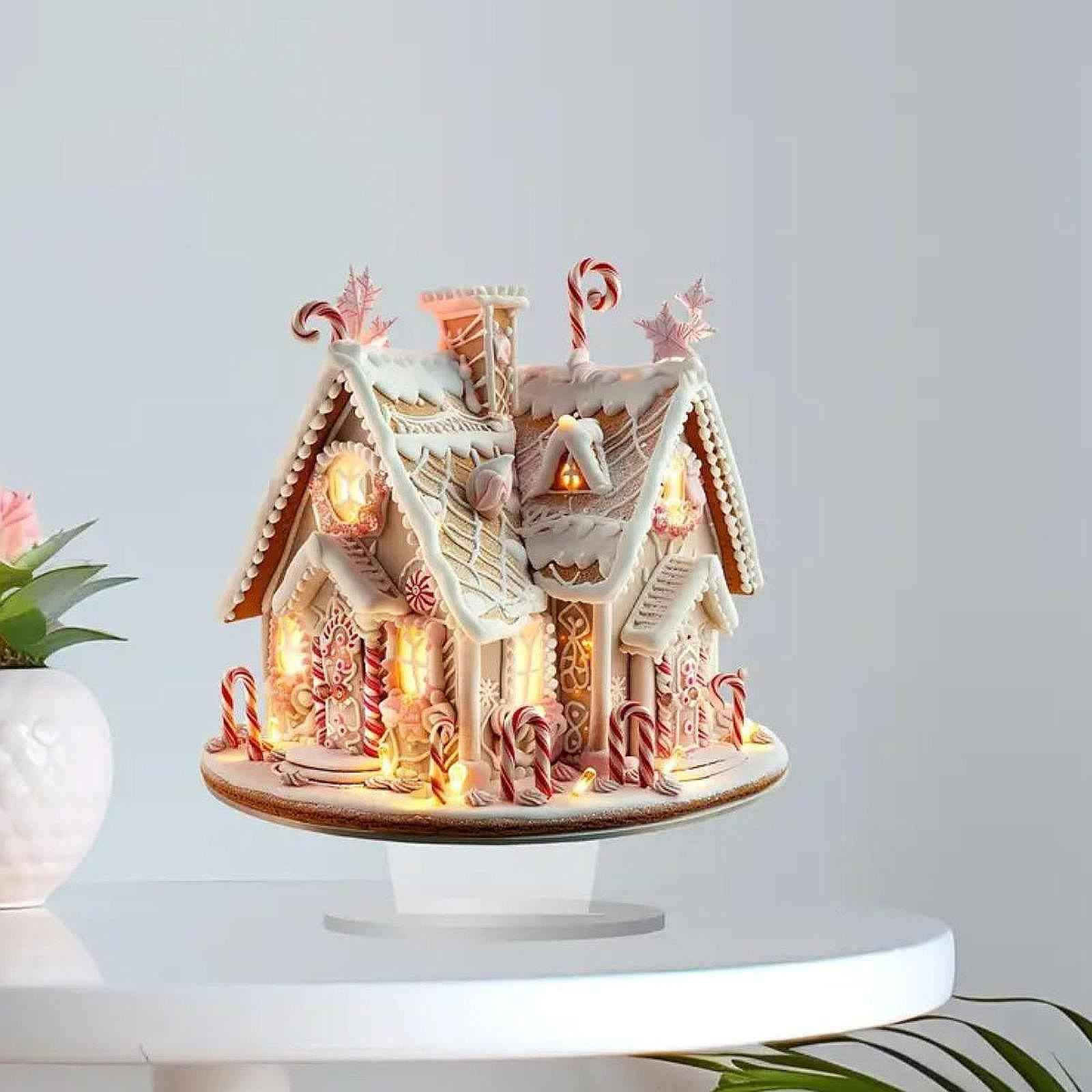 Xmas Gingerbread House Statue Christmas Decoration for Winter Display Indoor