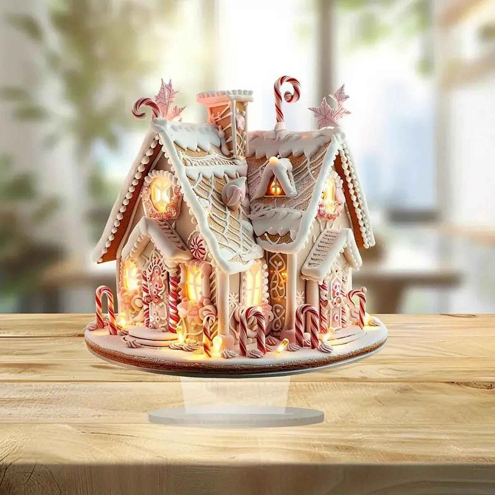 Xmas Gingerbread House Statue Christmas Decoration for Winter Display Indoor