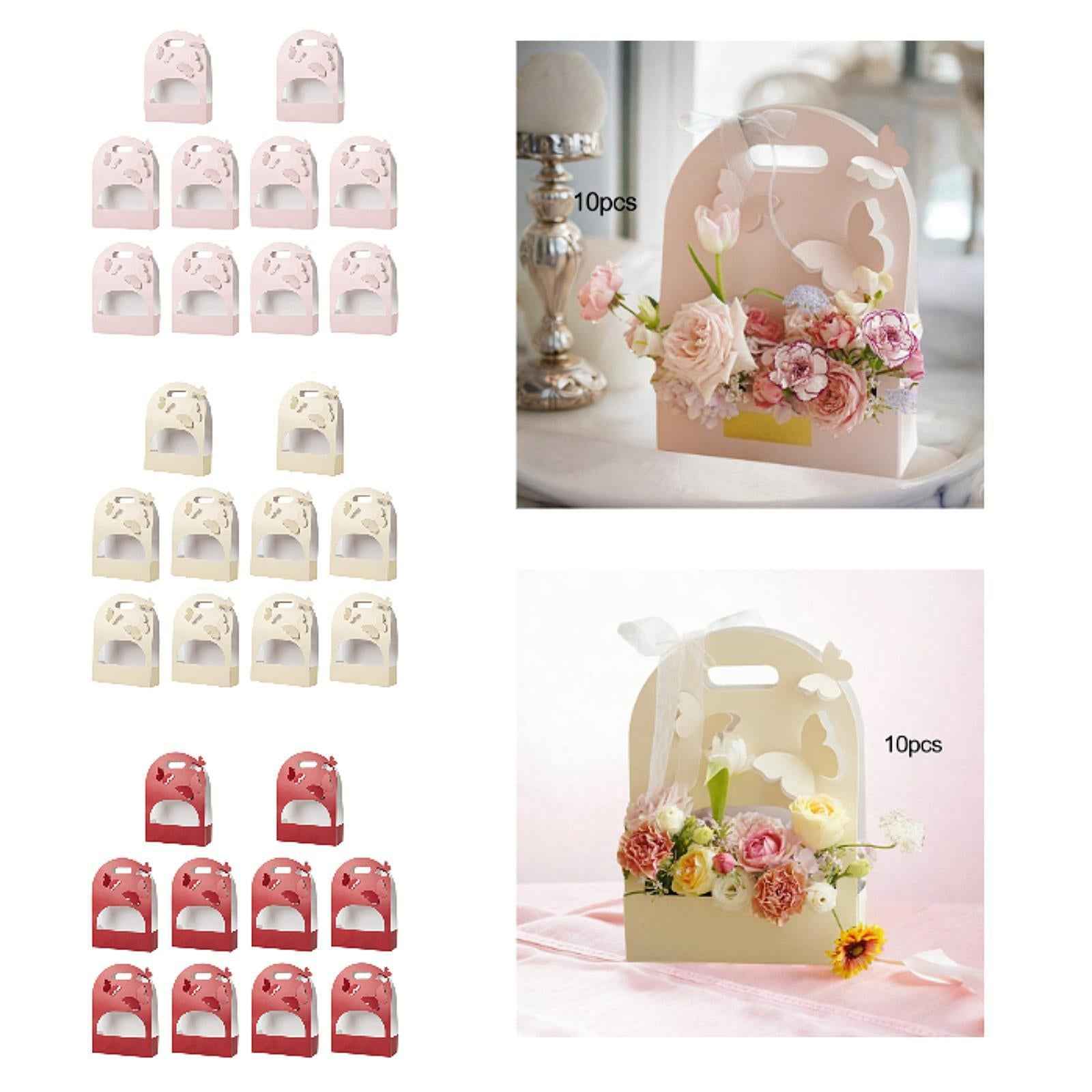 10 Pieces 3D Butterfly Flower Box Paper Flower Box for Party Wedding Bouquet Pink