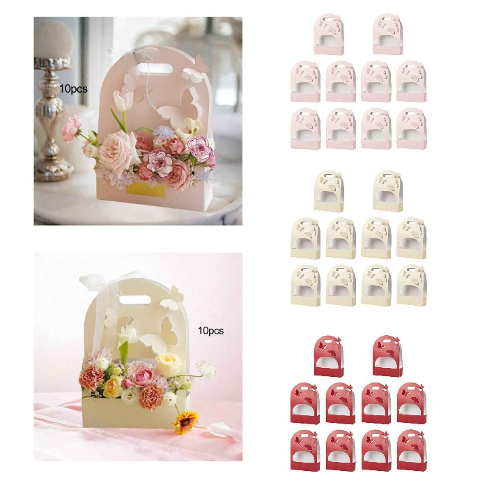 10 Pieces 3D Butterfly Flower Box Paper Flower Box for Party Wedding Bouquet Pink