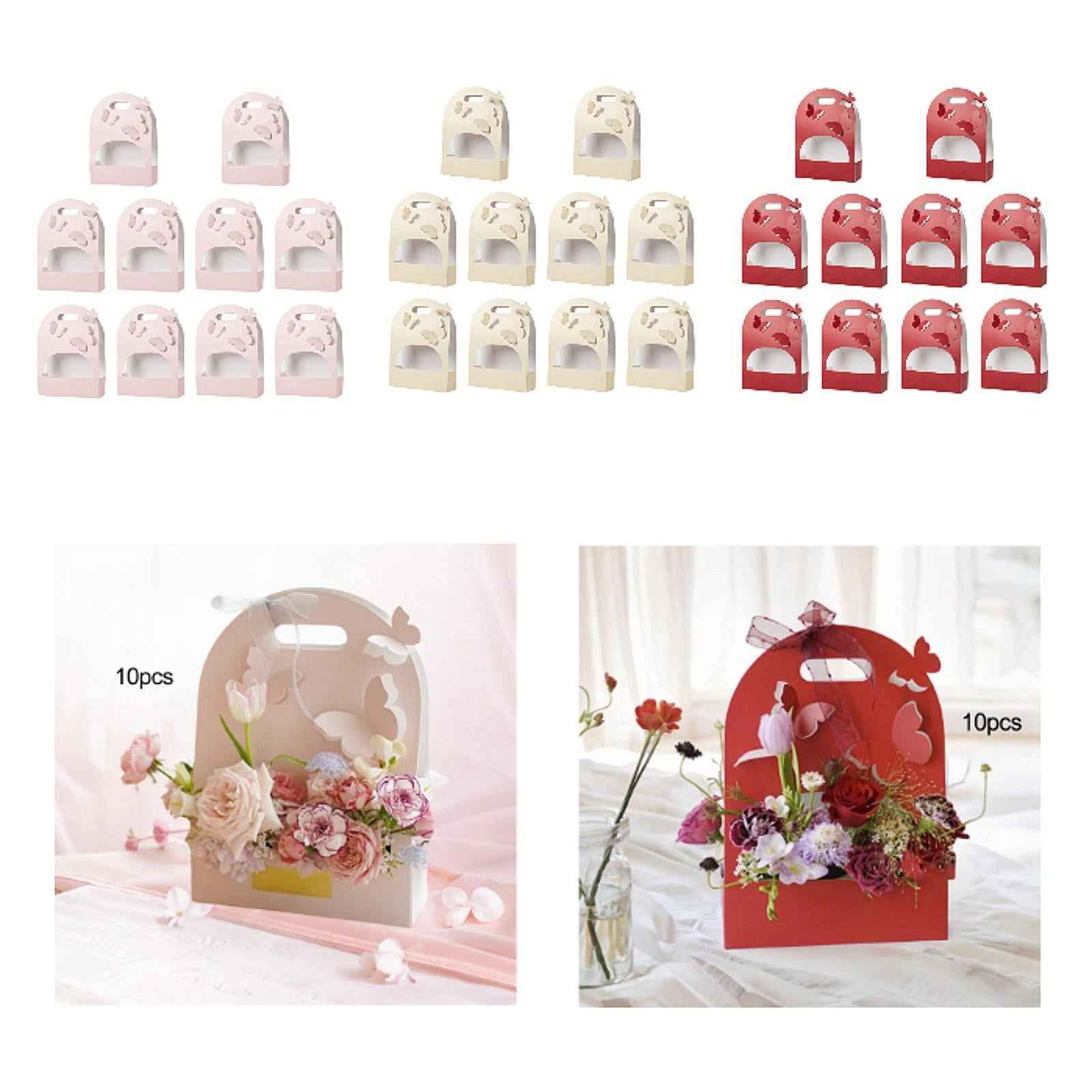 10 Pieces 3D Butterfly Flower Box Paper Flower Box for Party Wedding Bouquet Pink