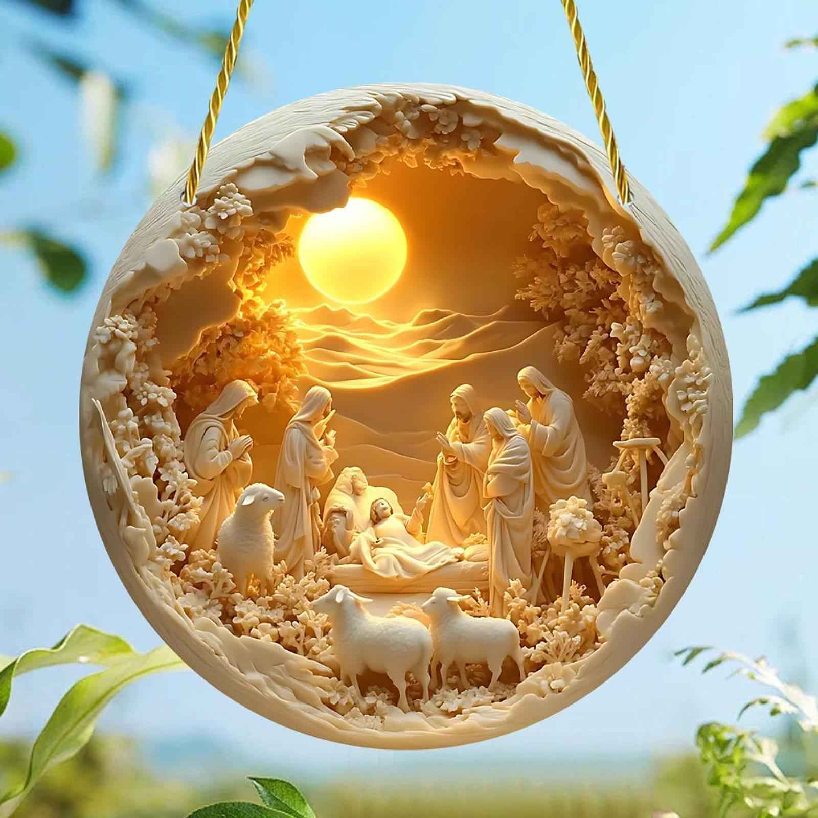 Nativity Scene Hanging Ornament 2D Acrylic Decor for Office Christian Family