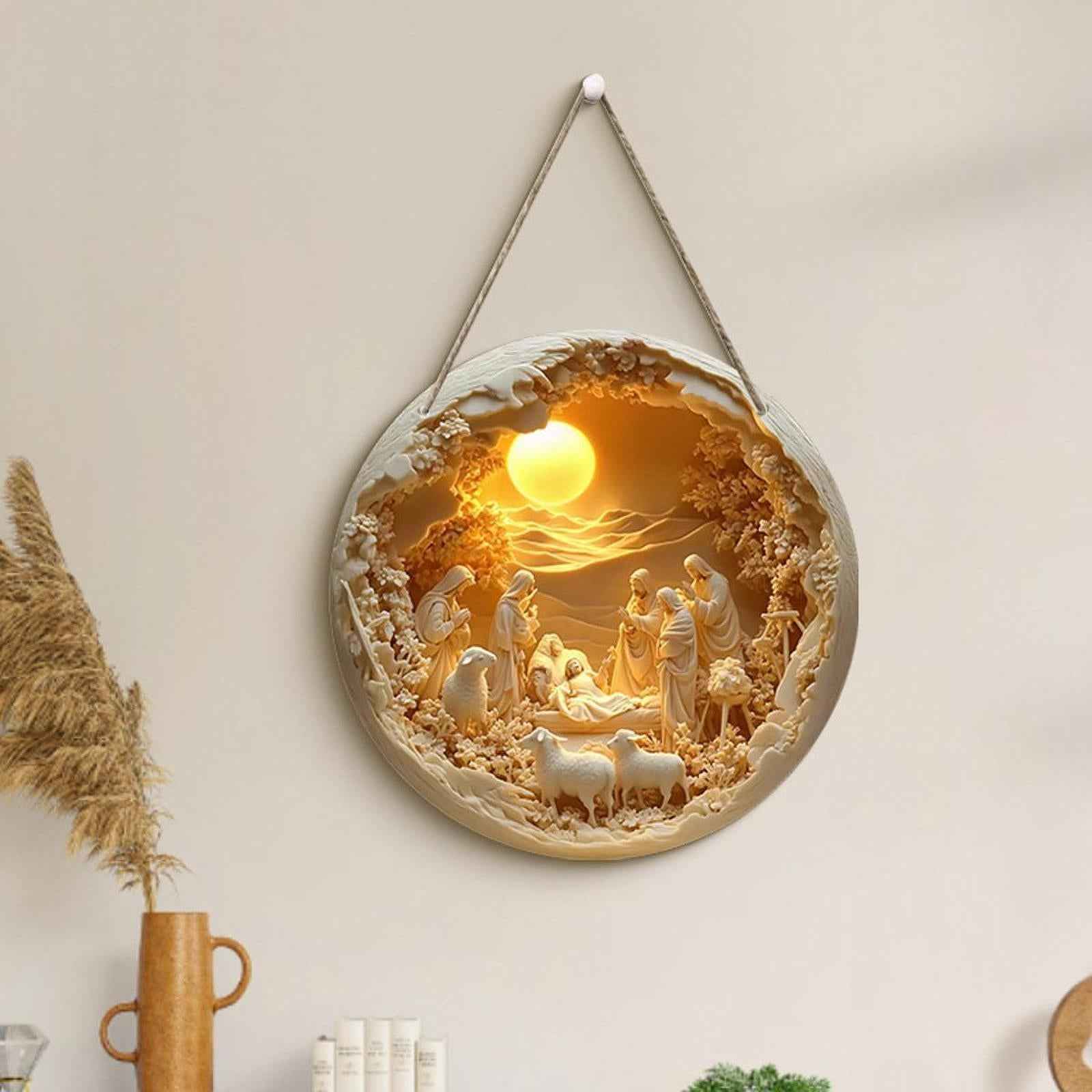 Nativity Scene Hanging Ornament 2D Acrylic Decor for Office Christian Family