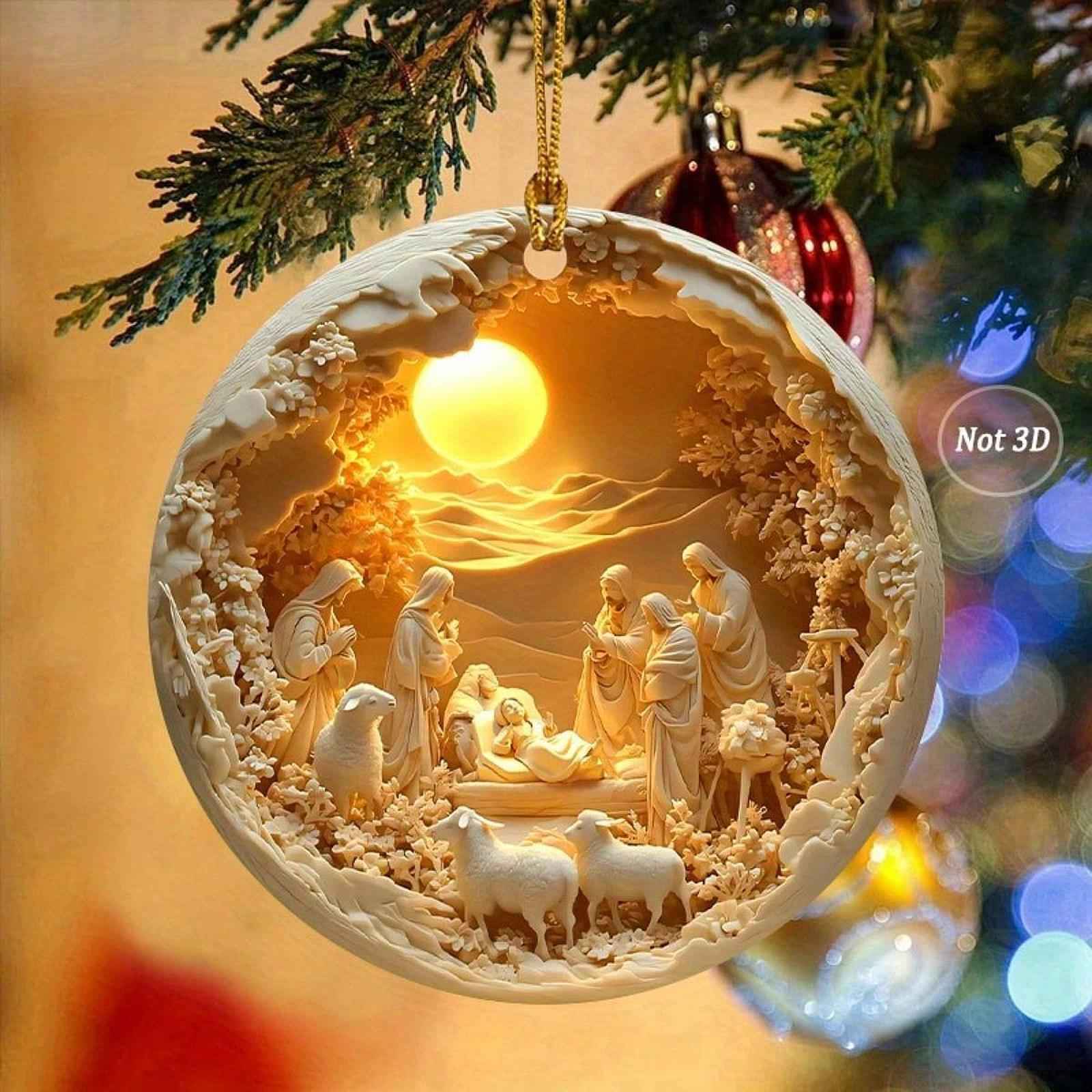 Nativity Scene Hanging Ornament 2D Acrylic Decor for Office Christian Family