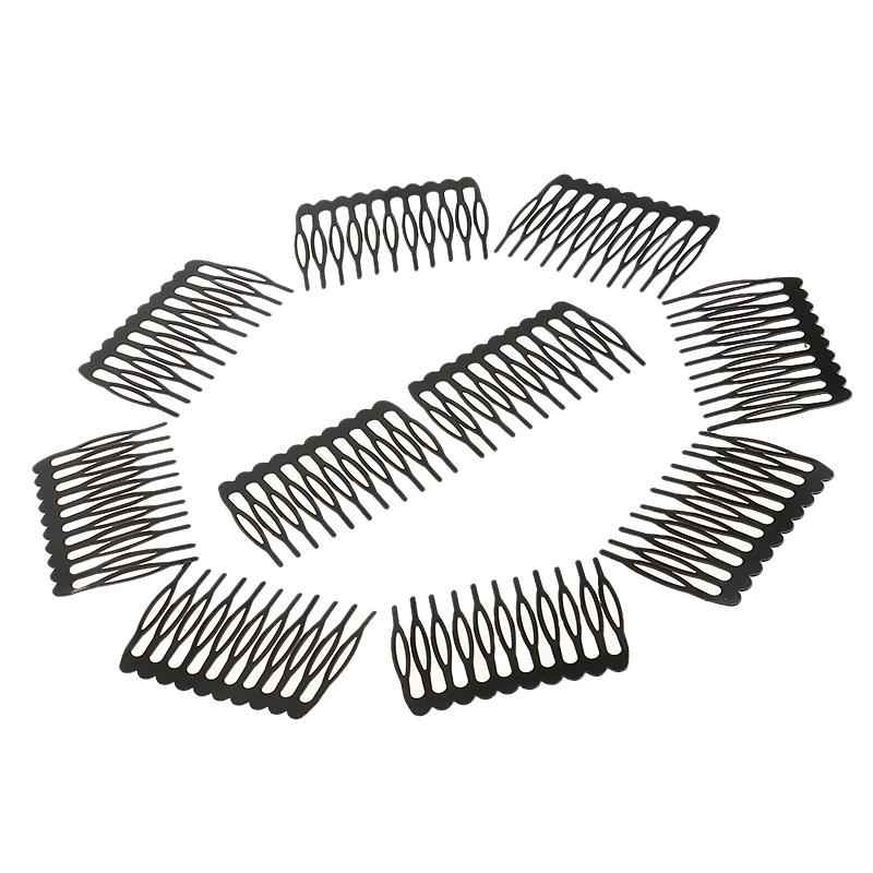 10 Pieces Black Plain Metal 10 Teeth Hair Combs Clips Hairpins for Dressing