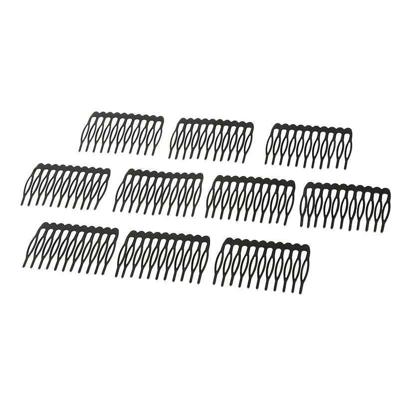 10 Pieces Black Plain Metal 10 Teeth Hair Combs Clips Hairpins for Dressing