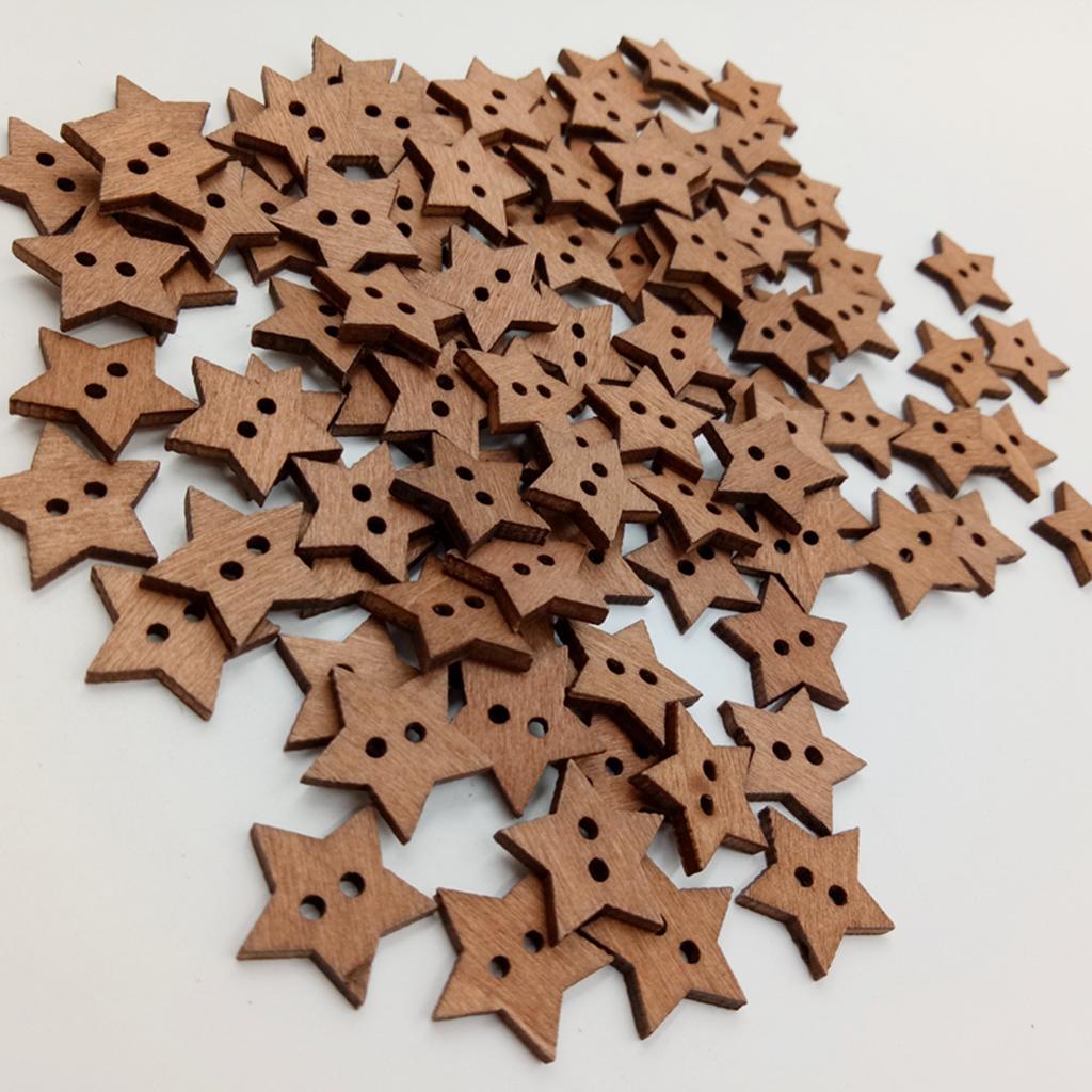 4x100Pieces Wooden Star Shape 2 Holes Buttons for Sewing and Crafts