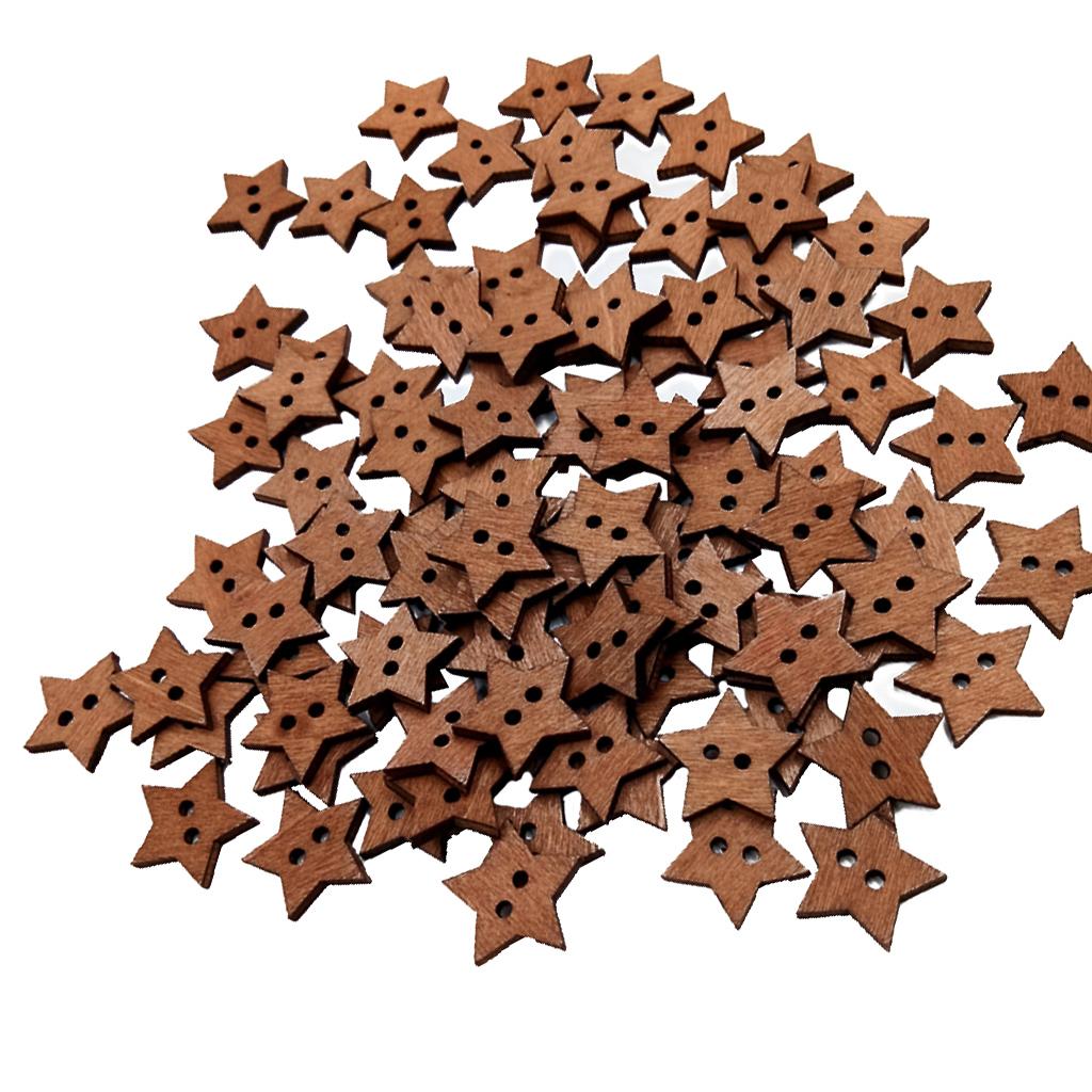 2x100Pieces Wooden Star Shape 2 Holes Buttons for Sewing and Crafts
