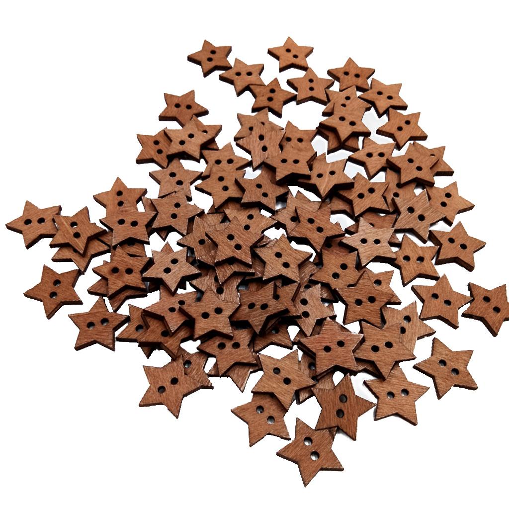 3x100Pieces Wooden Star Shape 2 Holes Buttons for Sewing and Crafts