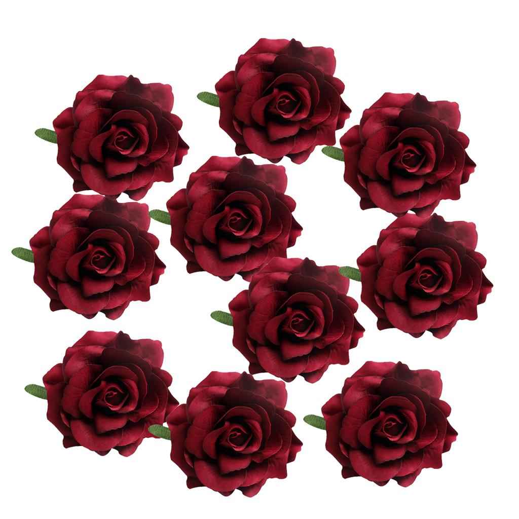 10 Pieces Artificial Silk Rose Buds Flower Head DIY Accessories wine red