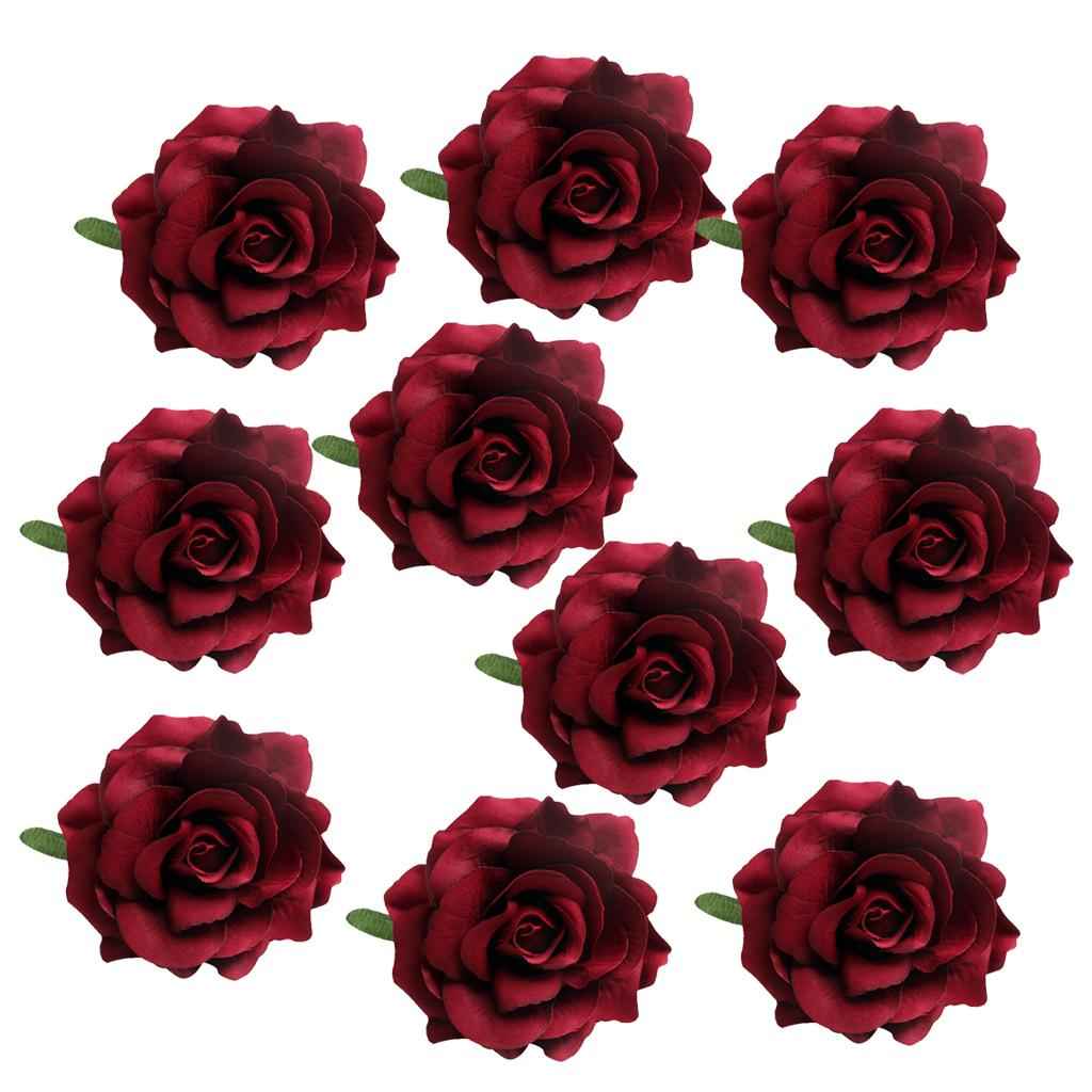 10 Pieces Artificial Silk Rose Buds Flower Head DIY Accessories wine red