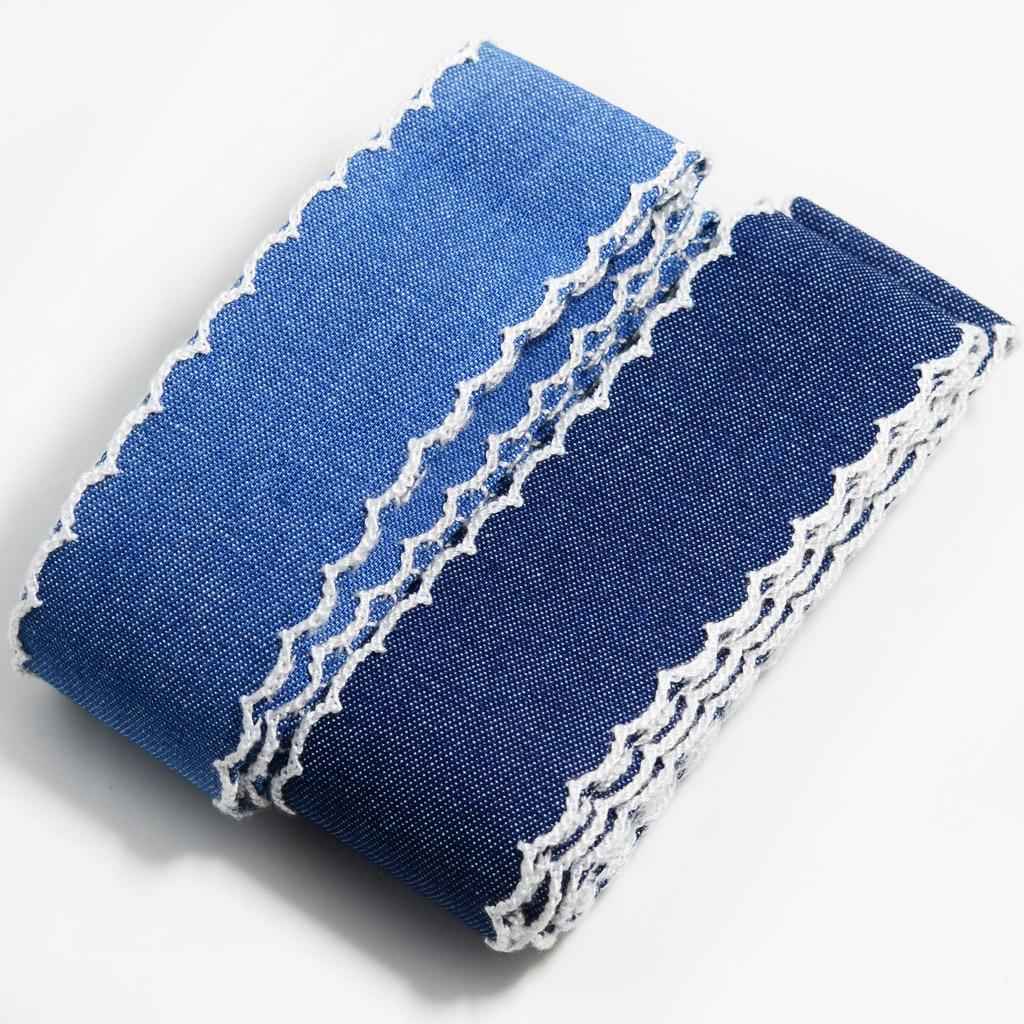 2 Yards Denim Jean Ribbon Trim Fabric for DIY Hair Bow Decoration Navy 40mm