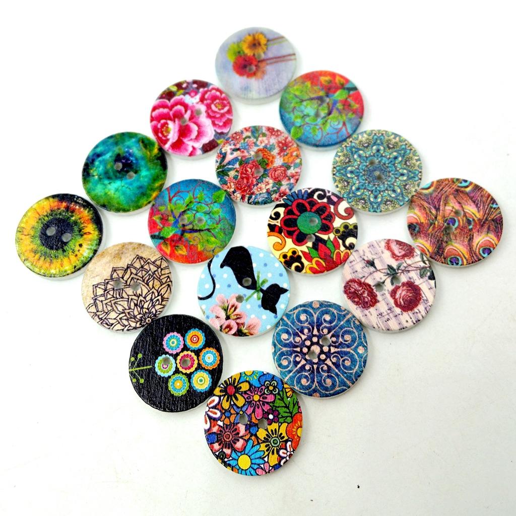 200pcs Mixed Vintage Wooden 2 Holes Sewing Buttons Craft DIY Scrapbooking