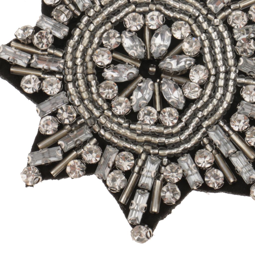 2 Pieces Eight Pointed Star Beads Rhinestone Applique Sew on Patch