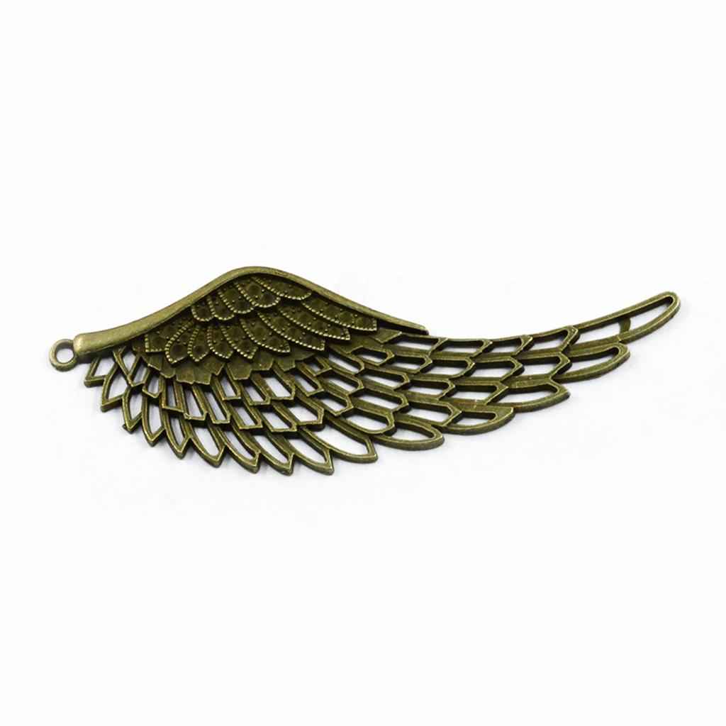 6 PCS Antique Bronze Large Hollow Filigree Angel Wing Necklace Pendant Handmade Crafts