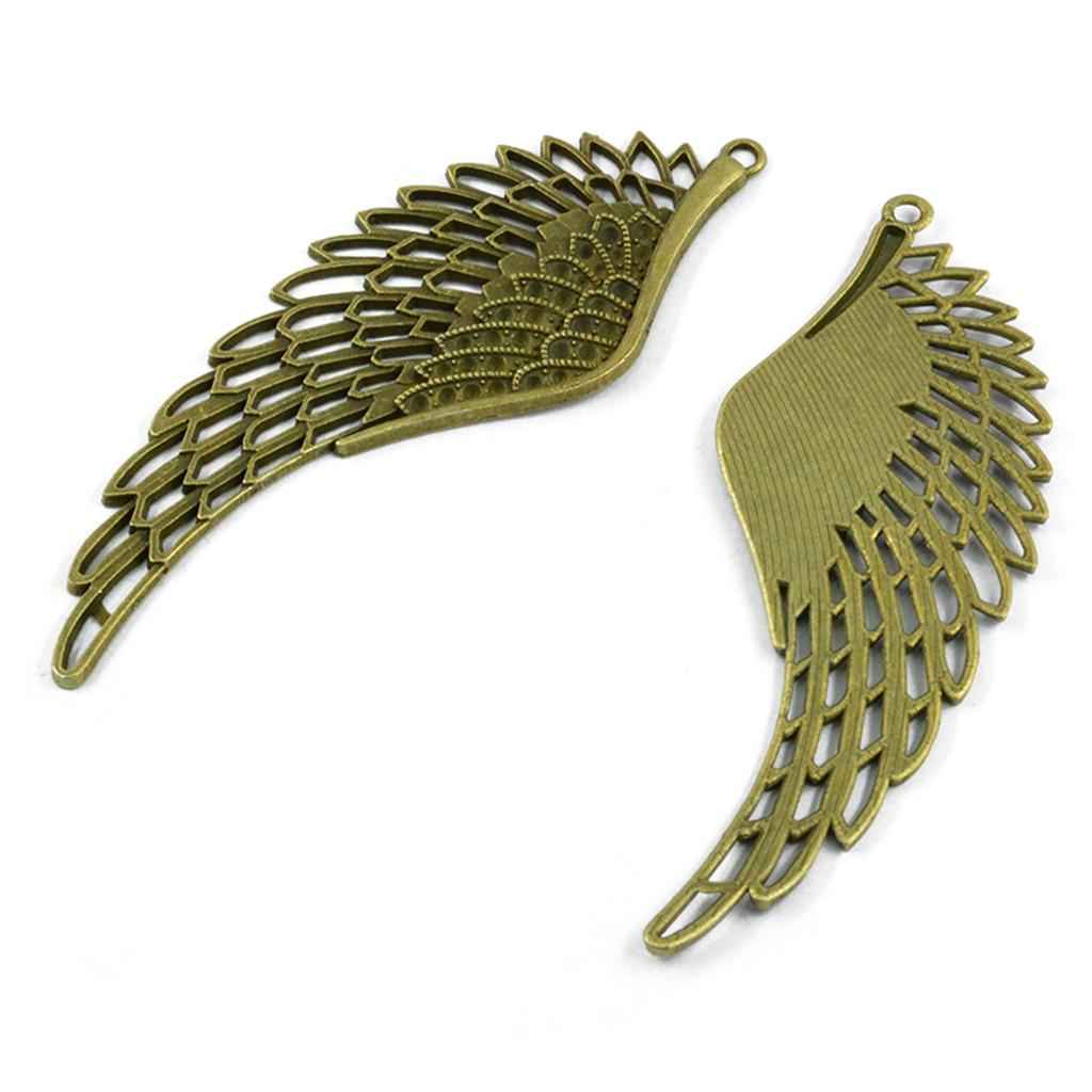 6 PCS Antique Bronze Large Hollow Filigree Angel Wing Necklace Pendant Handmade Crafts