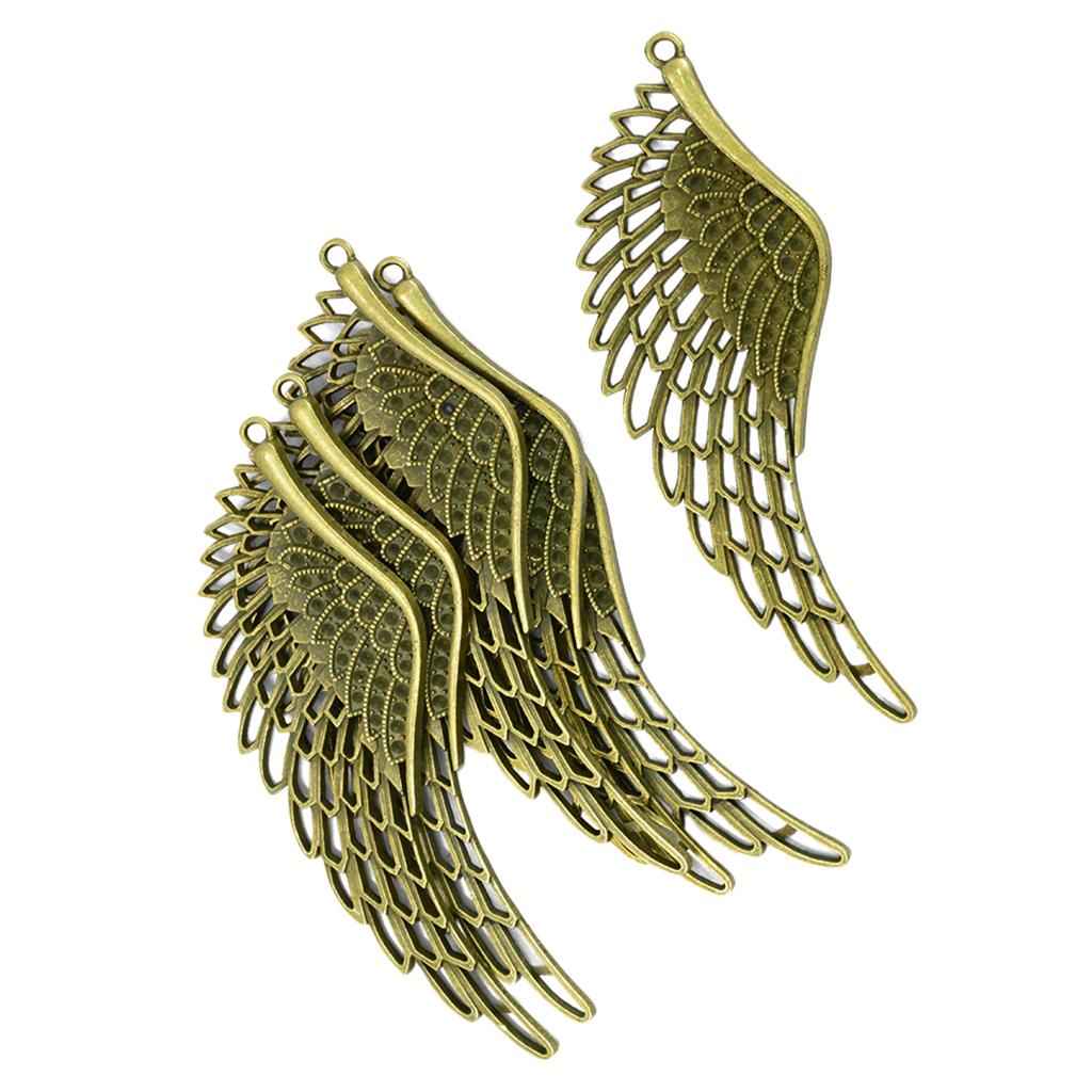 6 PCS Antique Bronze Large Hollow Filigree Angel Wing Necklace Pendant Handmade Crafts