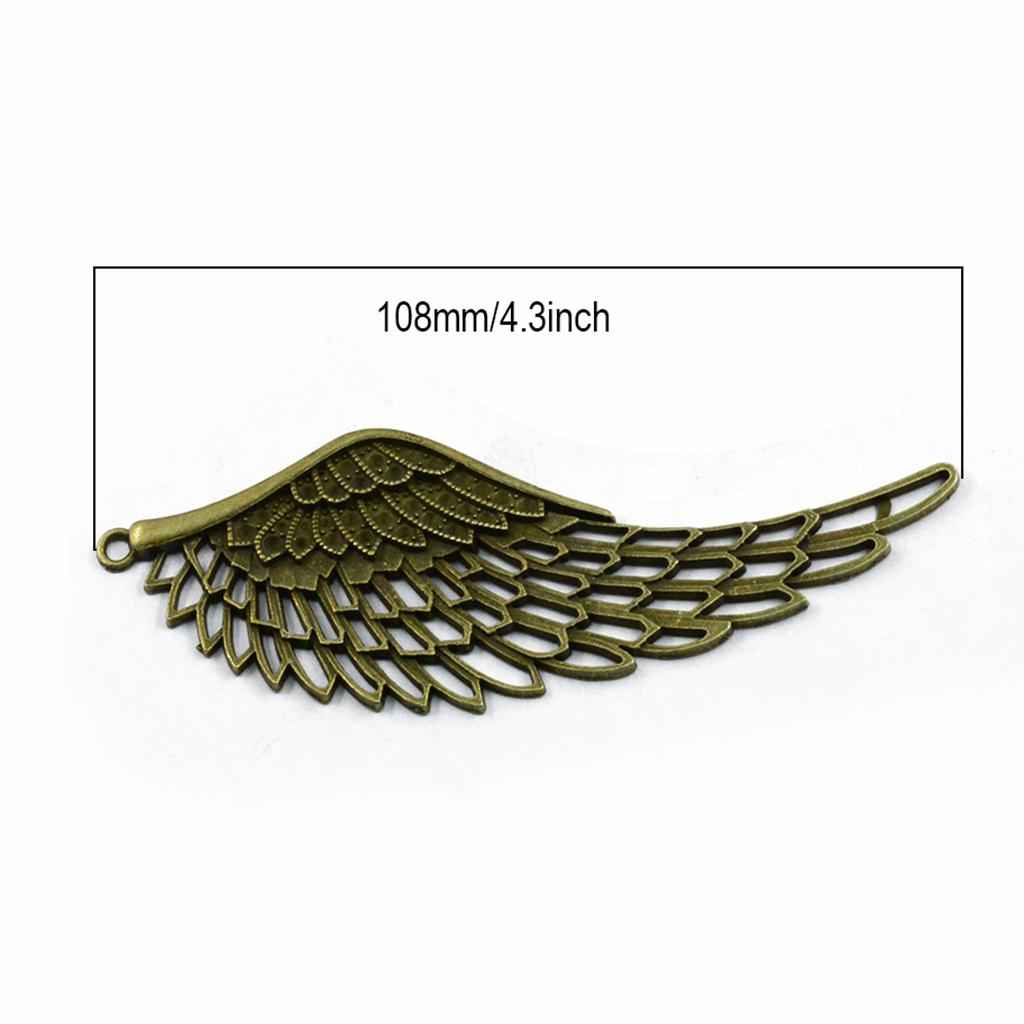 6 PCS Antique Bronze Large Hollow Filigree Angel Wing Necklace Pendant Handmade Crafts
